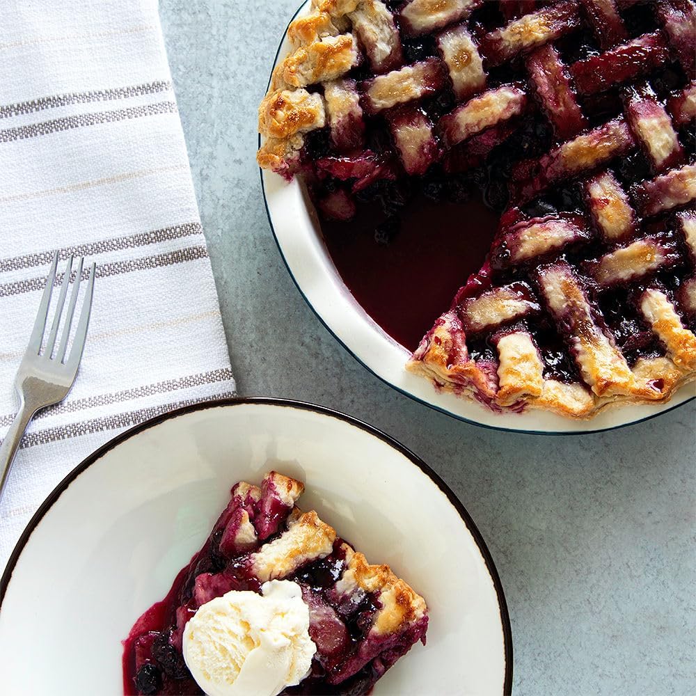 KooK Deep Dish Pie, Pecan Dessert Dish, Porcelain, Ceramic, Deep Dish Plate 10 Inch, Apple Pie, Ruffled Wave Edge, Reusable Round Pan, Oven and Dishwasher Safe, 44 Oz (Navy Blue)