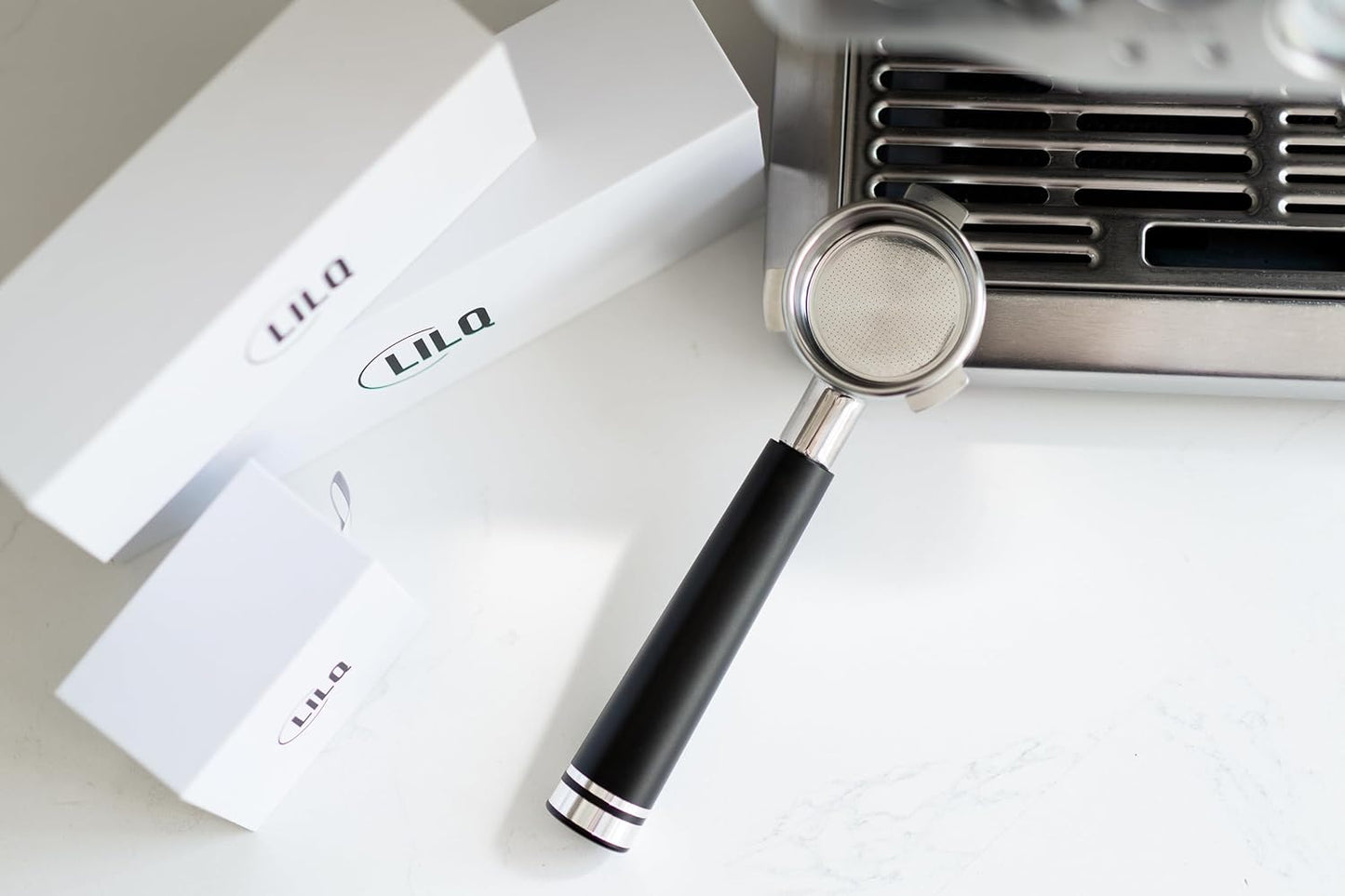 LILQ 54mm Spouted Portafilter Compatible with Breville Barista Express, Barista Pro, Bambino, and More – 18-20g basket included (Aluminum Flat, Double Spouts)