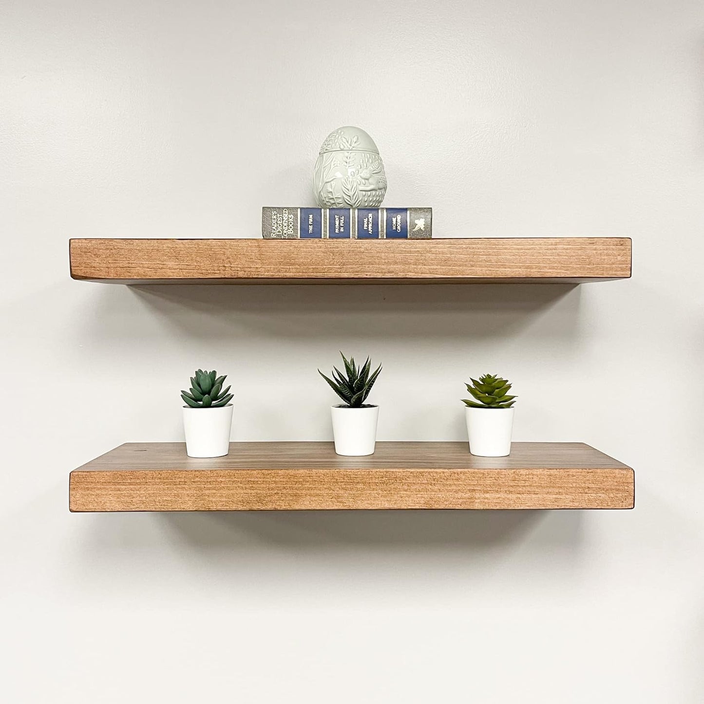 URBANDI, Rustic Floating Shelves, Set of 2, Hidden Bracket, Solid Wood, Heavy Duty, Wall Mounted Shelves, (Brown, 48Wx8D)