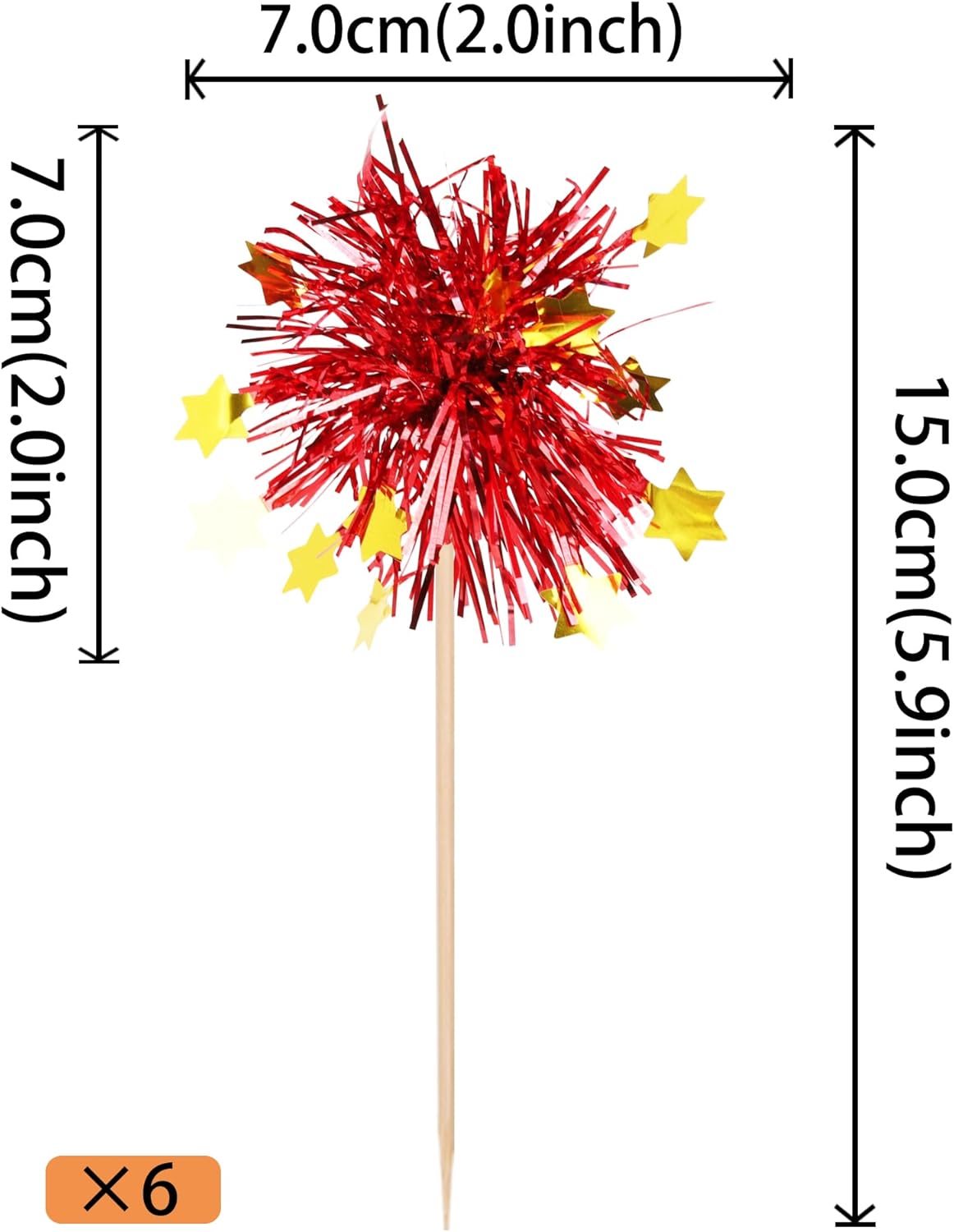 30 PCS Foil Firework Cupcake Toppers Happy Birthday Star Cupcake Picks Sparkle Tinsel Drink Stirrers Cocktail Fruit Toothpicks for Valentine's Day Wedding Birthday Party Decorations Supplies Red