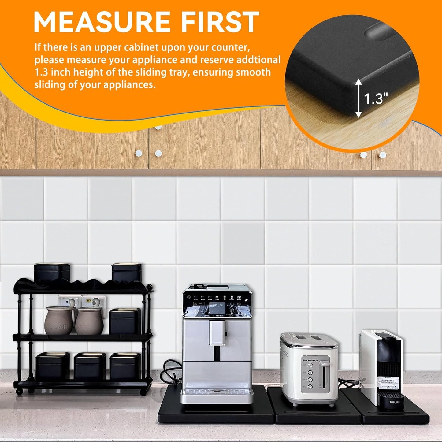 Wood Appliance Sliders with 360' Wheels, Sliding Tray for Coffee Maker & Heavy Kitchen Appliances,Countertop Appliance slider for Kitchen Appliance, Premium Wood Rolling Tray,No Assemble(Deep-Large)