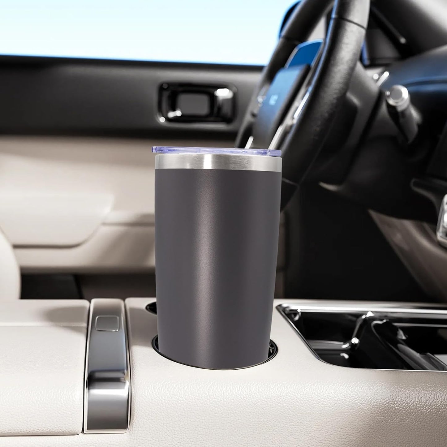 20oz Tumbler Bulk Stainless Steel Tumbler Cup with Lid Vacuum Insulated Double Wall Travel Mug, Durable Powder Coated Travel Coffee Tumbler Mug for Hot & Cold Drinks, Grey,8 Pack