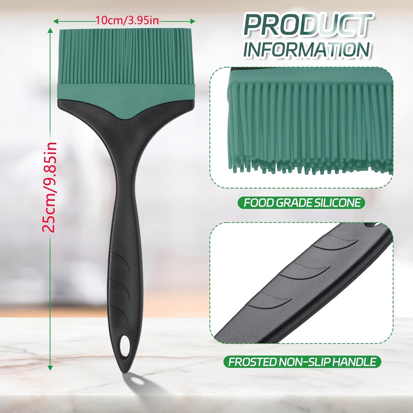 Large Silicone Grill Basting Brush - 3.95inch Extra Wide Silicone Basting Brush for Grilling,Heat Resistant Brushes Spread Oil Butter Sauce for Cooking Baking BBQ,Dishwasher Safe（Green 2）