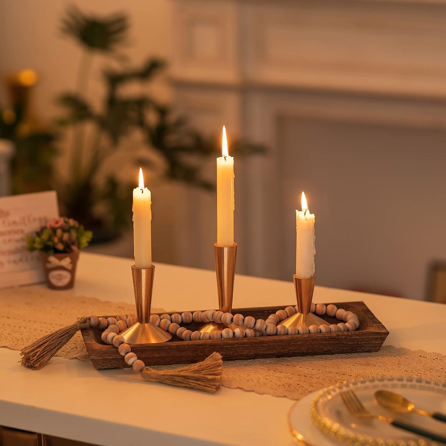 Hanobe Wooden Tray for Candle Decorative: Wood Rustic Long Centerpiece Trays Rectangle Narrow Farmhouse Decor for Dining Coffee Table Kitchen Fireplace Mantle