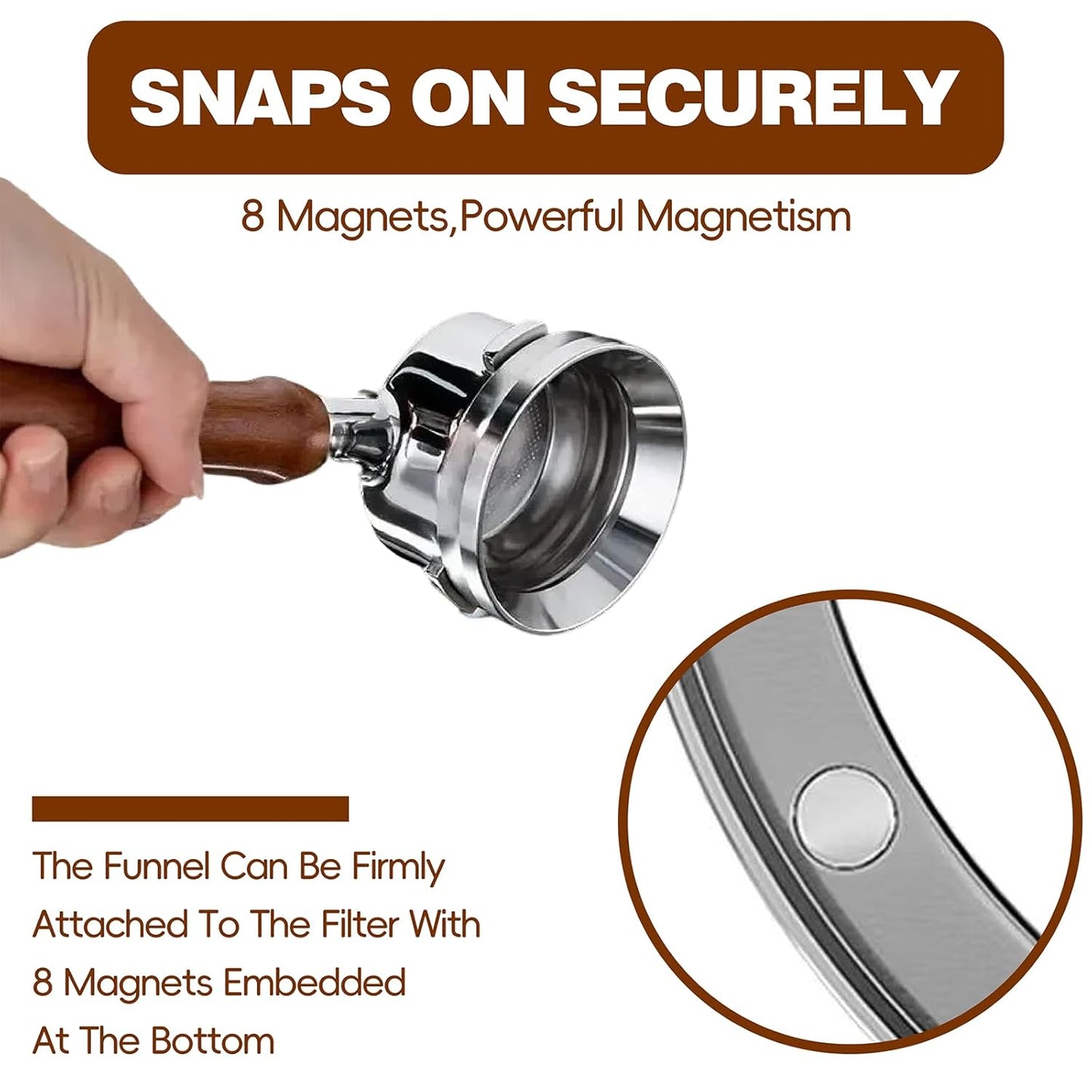 Magnetic Stainless Steel Espresso Dosing Funnel Compatible with 53mm Portafilter