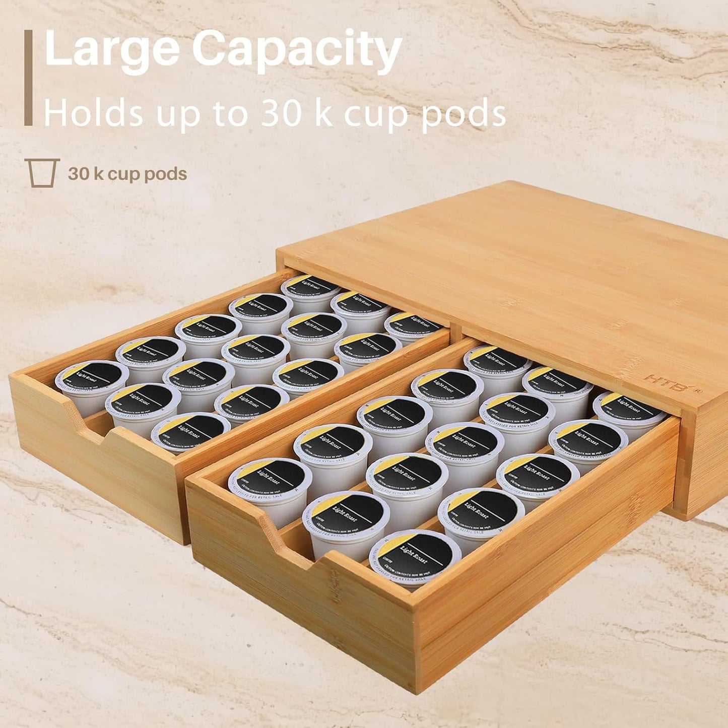 HTB K Cup Holder Compatible with K Cups,Coffee Pod Holder Holds Up 30 Cups,K Cup Organizer Storage Drawer