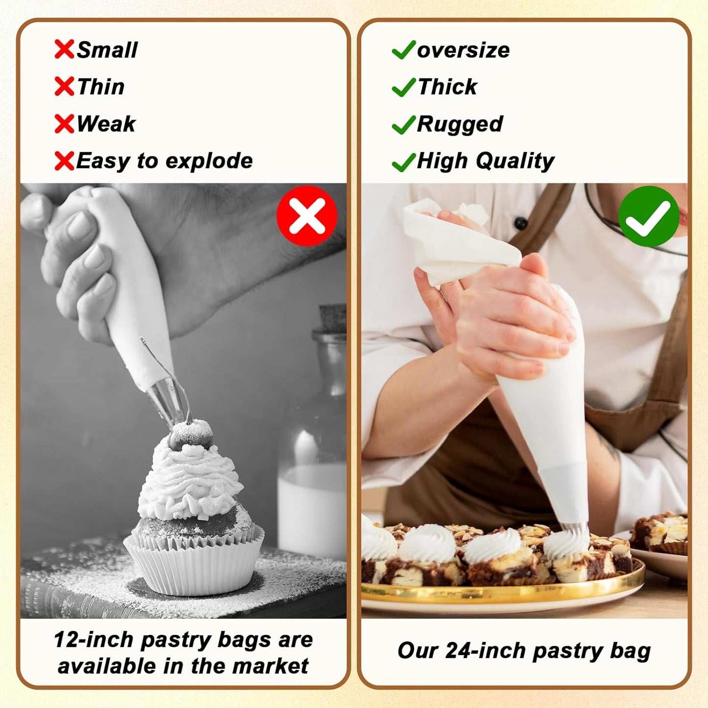 24 Inch Extra Large Piping Bags Disposable 100 Pack Clear Thickened Pastry Bags Icing Bags Frosting Piping Bags Cake Decorating Bags for Dessert, Pastry, Cookies, Cupcake Decorating