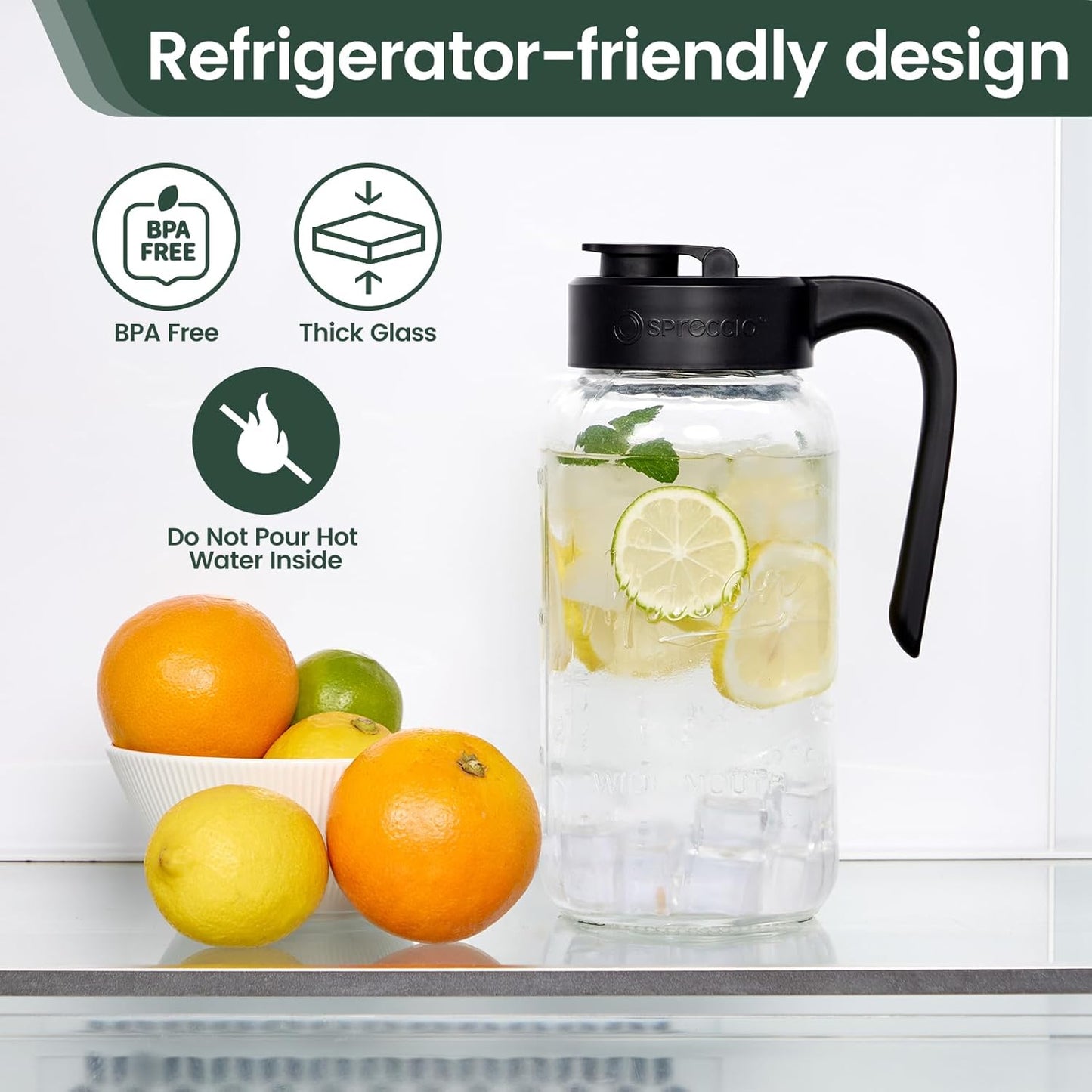 Mason Jar Pitcher - Airtight & Leakproof Glass Pitcher with Lid[set of 2], Perfect for Breastmilk, Cold Brew, and Sun Tea, 2 Quart (64 oz) Mason Jar with Pour Spout Lid