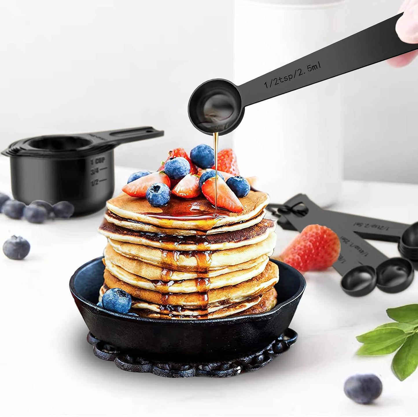 21 Pcs Stainless Steel Measuring Cups and Spoons Set, Wildone Stackable Metal Measuring Cups and Spoons for Cooking & Baking, Includes 7 Cups, 9 Spoons and 5 Mini Spoons（Black）