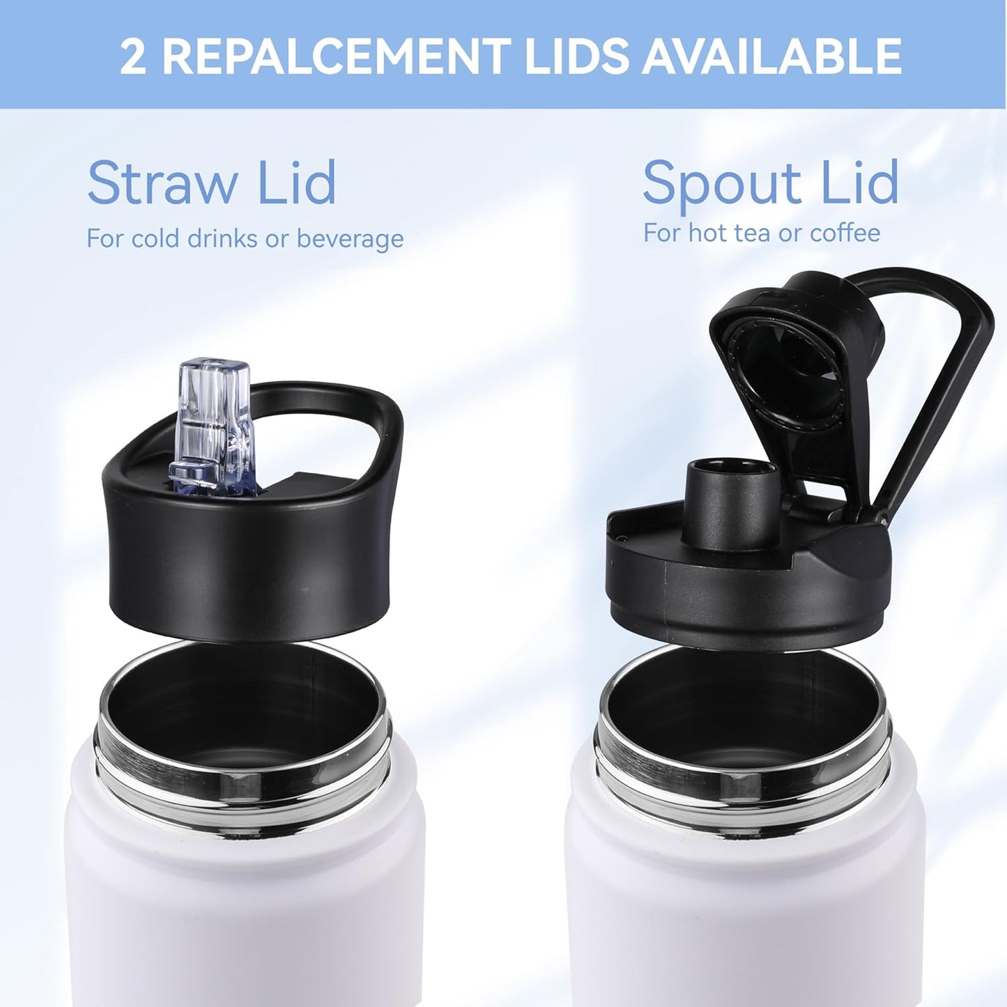 HASLE OUTFITTERS Insulated Water Bottle 22 oz Double Wall Stainless Steel Water Bottle Wide Mouth with Straw Lid & Spout Lid Keeps Cold or Hot(White,8)