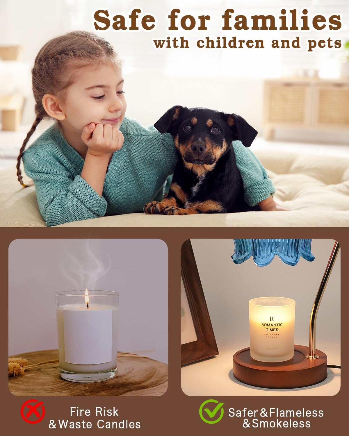 Flower Candle Warmer Lamp with Timer, Blue Candle Lamp Warmer, Birthday Gifts for Women, Mom, Wife, Dimmable Glass Lamp Candle Light Gifts, Aromatic Candle Wax Warmer for Vintage Livingroom Decor