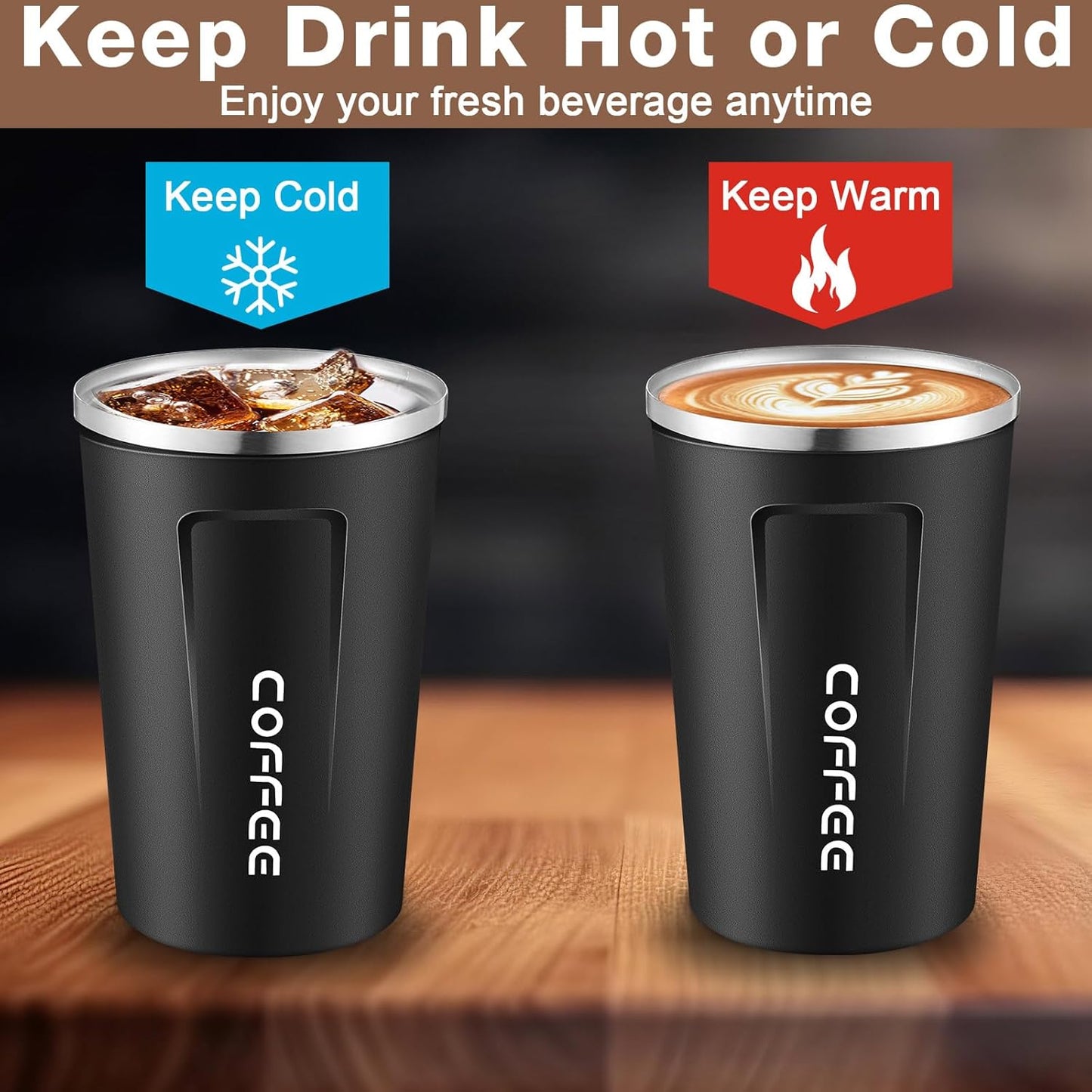 6 Pack Travel Coffee Mugs 12oz Double Wall Insulated Coffee Cups Bulk with Lid Vacuum Stainless Steel Leak Proof Reusable Portable Tumblers for Cold and Hot Drinks(Black, White, Pink)
