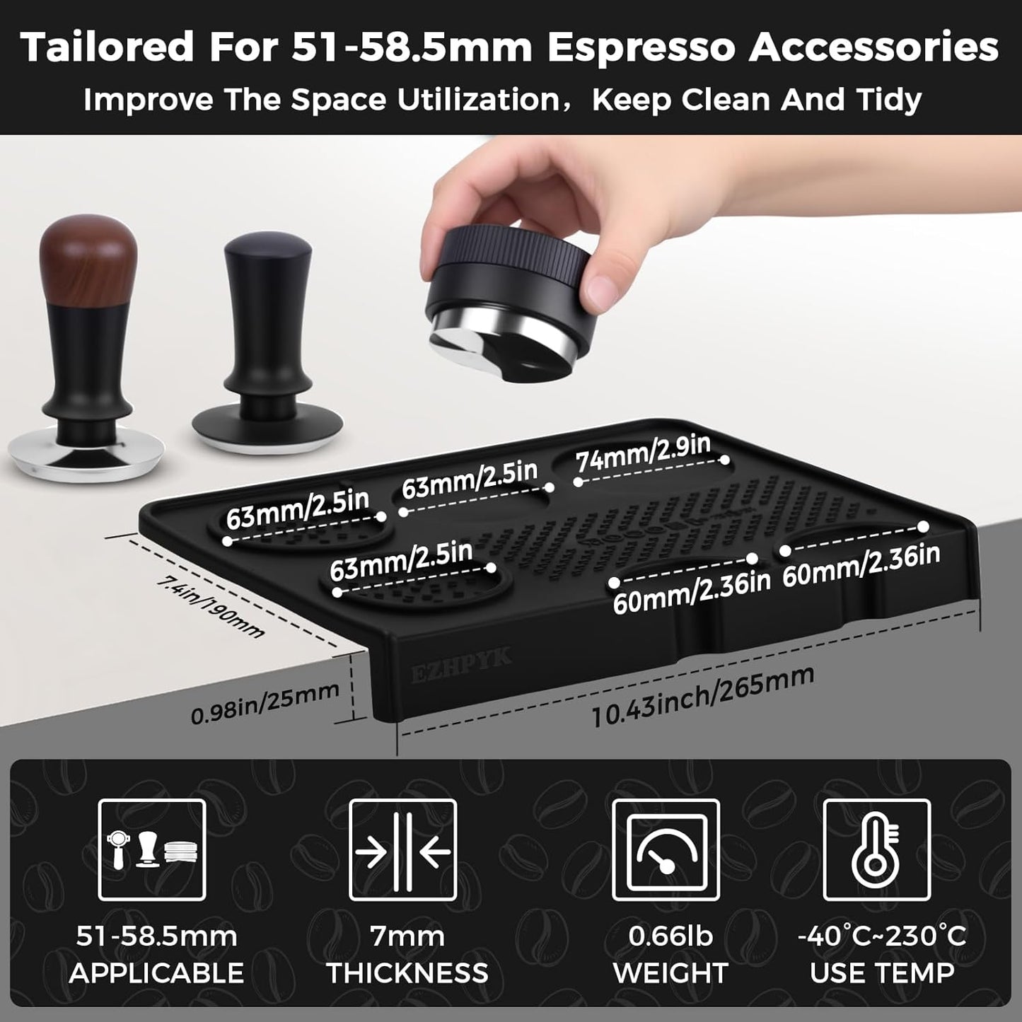 Food Grade Silicone Espresso Tamping Mat for Counter – Waterproof Non-Slip Coffee Tamper Mat for Barista Espresso Machine Accessories – Multi-Slot Tamp Station Espresso Mat for Countertop Black