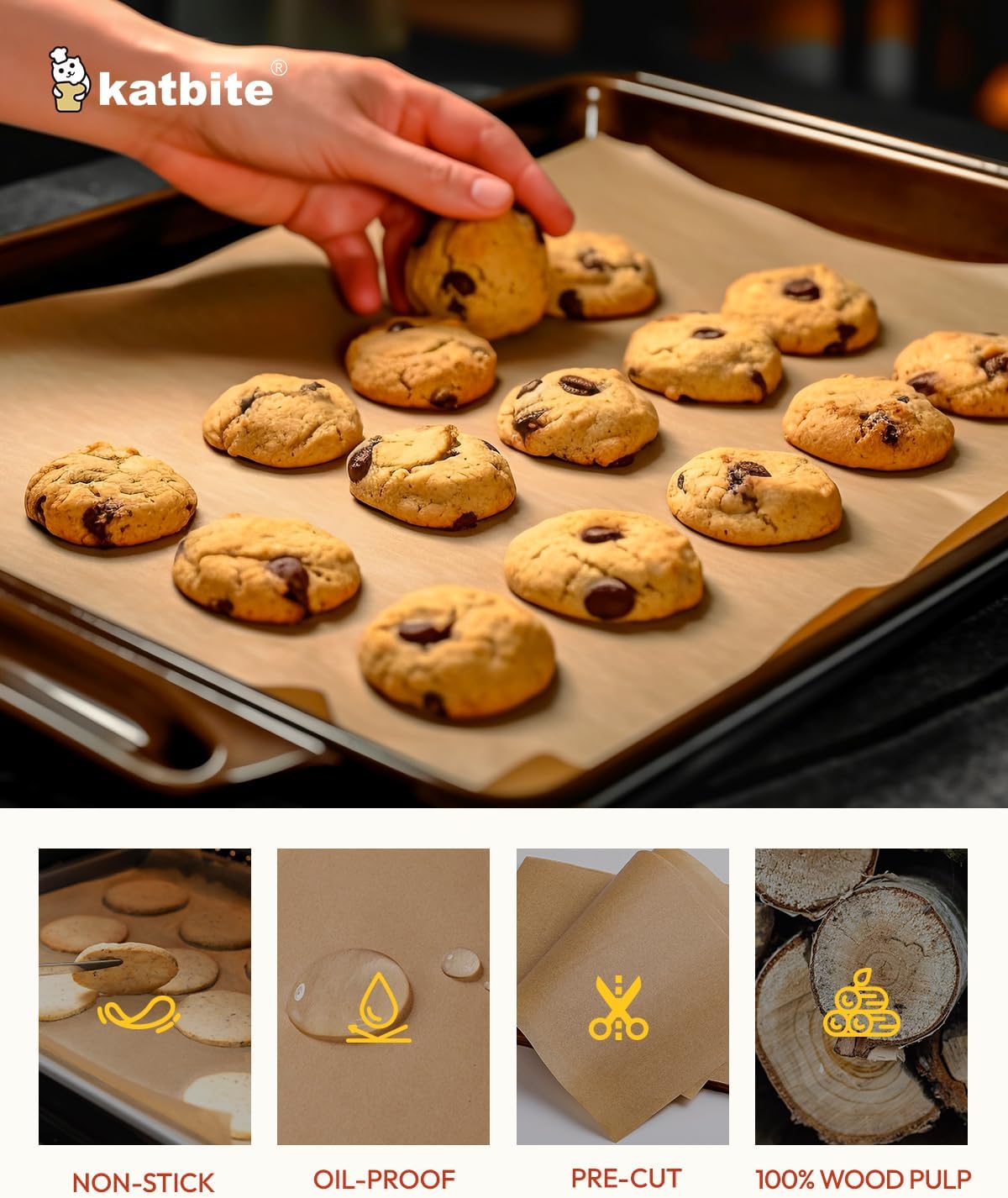 Katbite 350Pcs 9x13 In Parchment Paper Sheets, Heavy Duty Unbleached Baking Paper, Non-stick & Oil Proof for Oven, Air Fryer, Grilling, Steaming and Cooking Bread