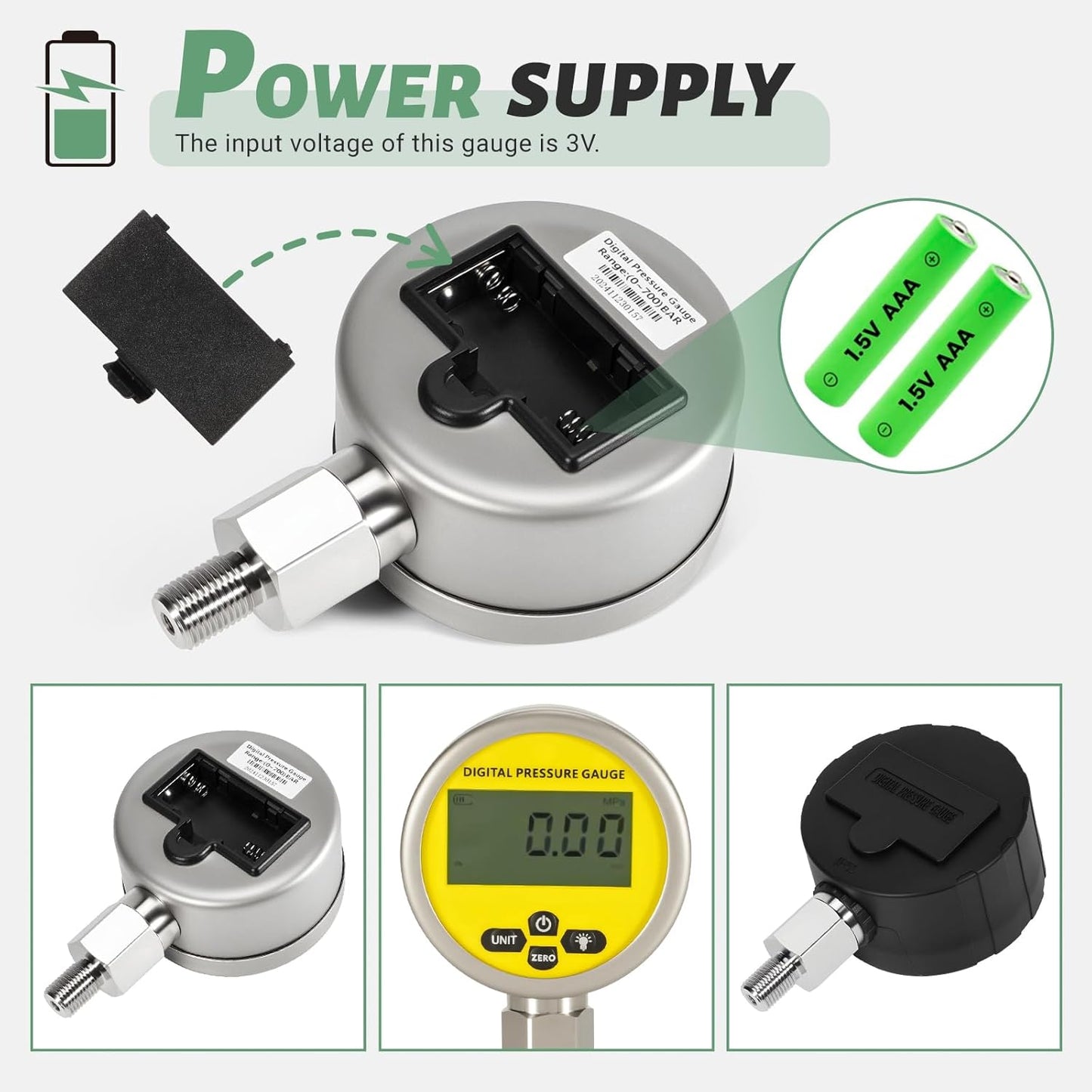 10000PSI Hydraulic Pressure Test Kit, 700BAR/70MPa Manometer Digital Pressure Gauge, Fit for USA Brand Excavator with 1*Gauge/1*Hose with M16*2 & G1/4 Female /2*Couplings/1*Silicone Protector