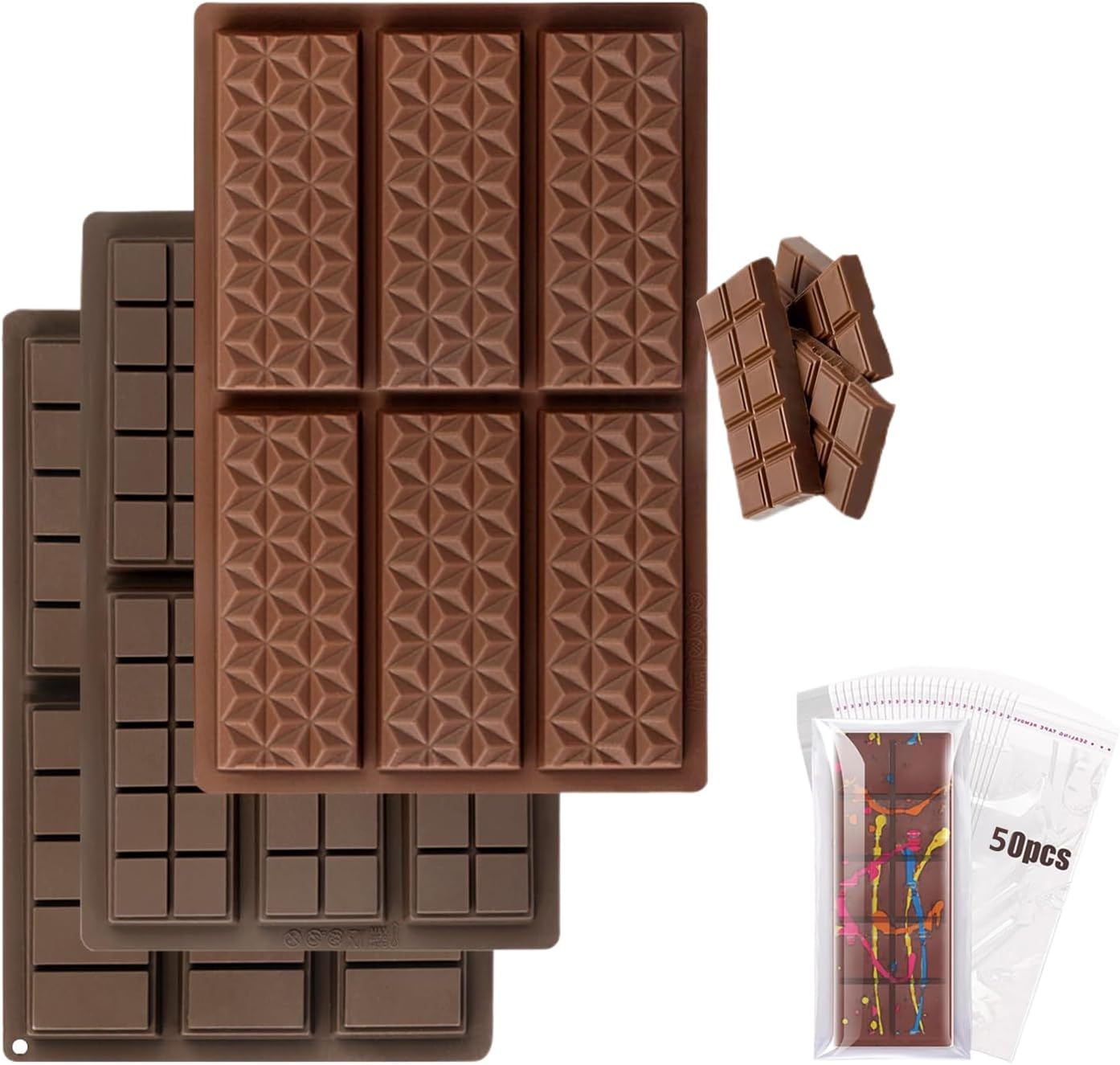 Set of Chocolate Bar Mold, Chocolate Molds Silicone, Food Grade Dubai Chocolate Bar Mold, Candy Molds for Praline Candy (A)