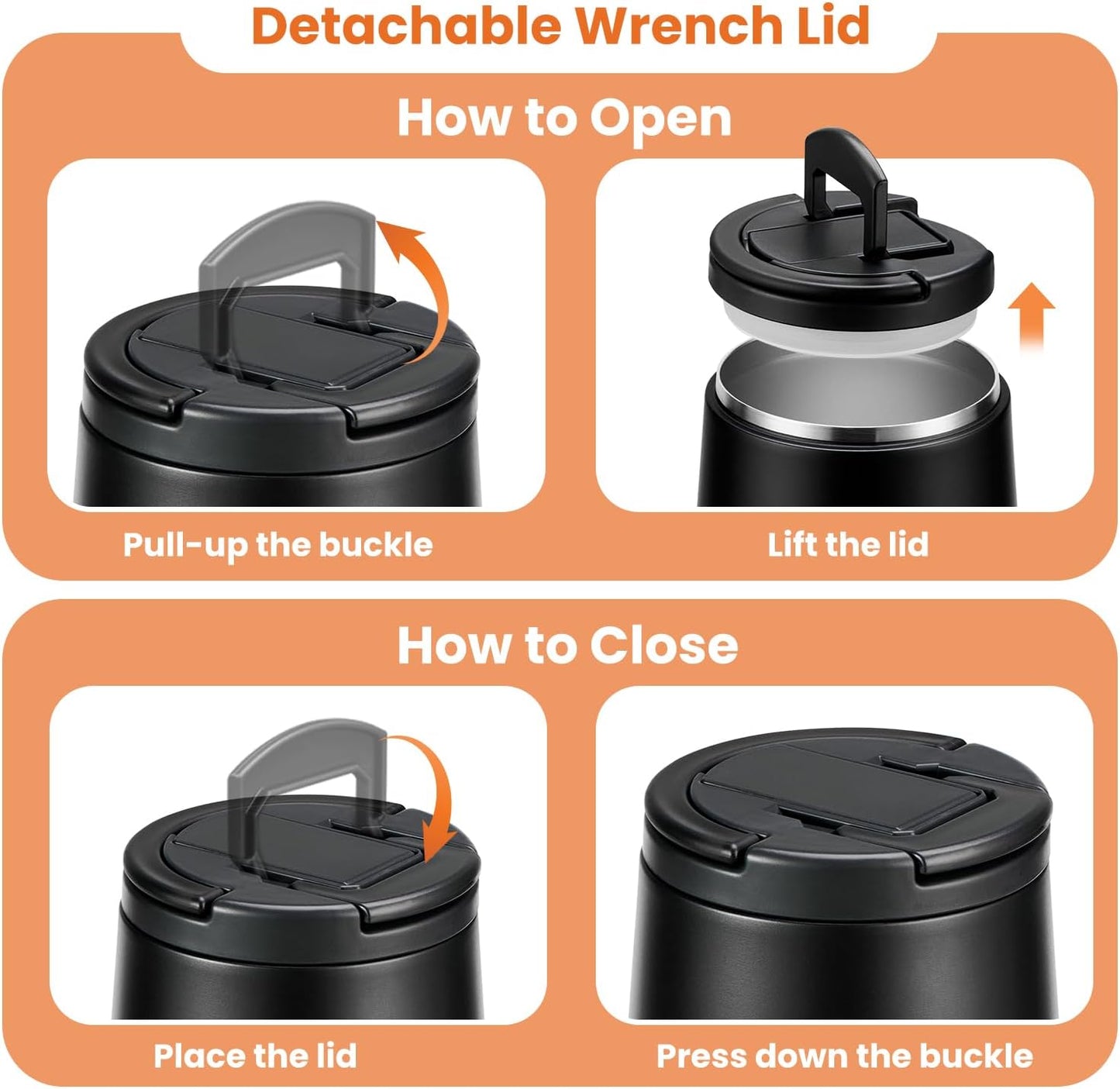 Soup Thermo for Hot Food 14oz Lunch Containers with Buckle Lid Wide Mouth Hot Food Jar Vacuum Insulated Stainless Steel Bento Box Leakproof with Spoon(Black)