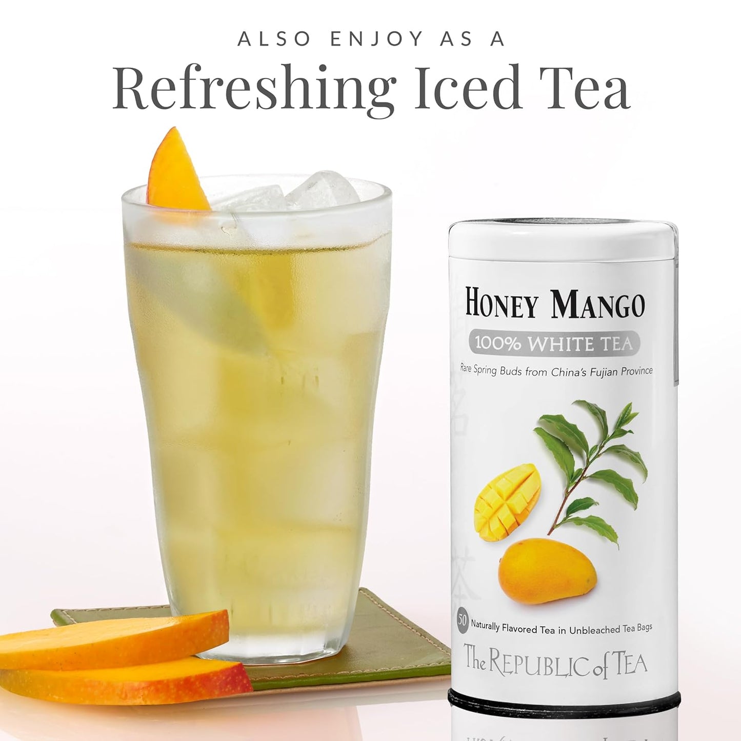 The Republic of Tea – Honey Mango 100% White Tea Bags, Steeps 50 Low-Caffeinated Cups