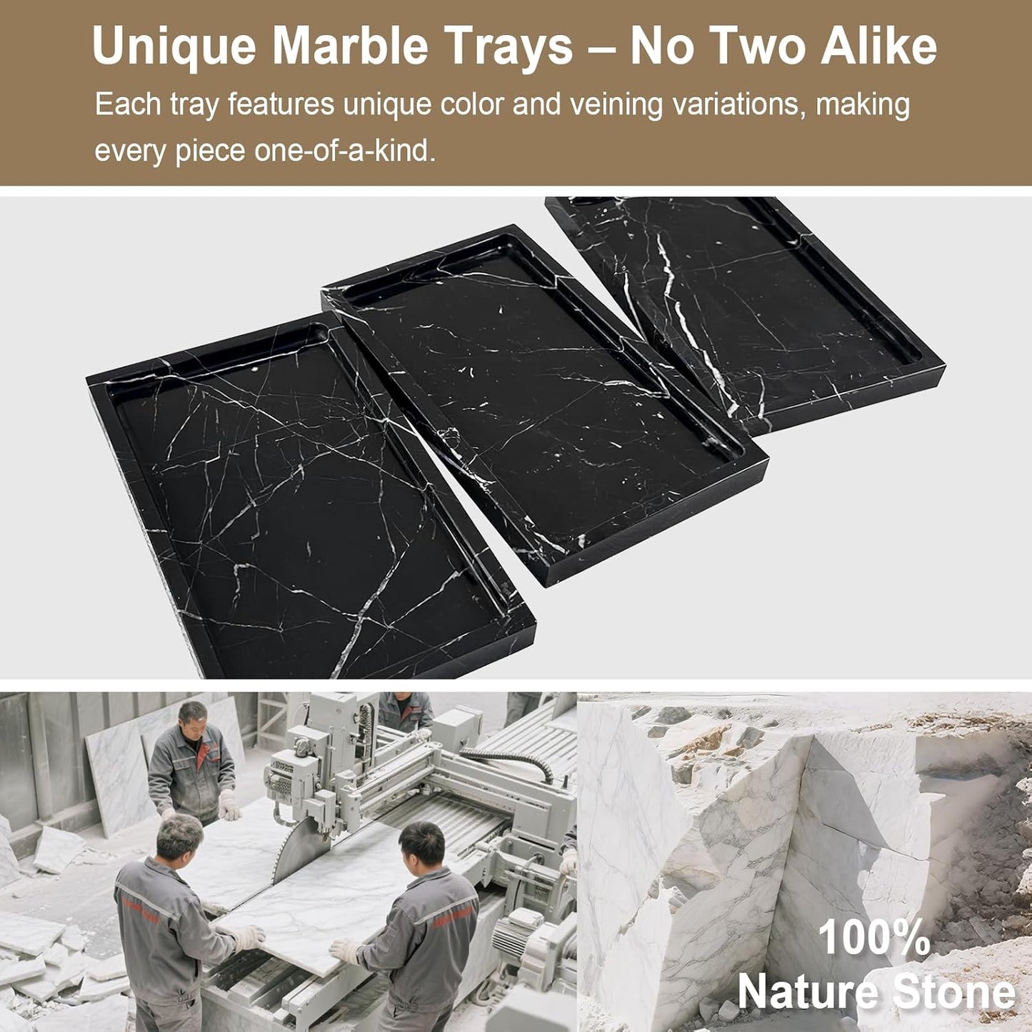 Natural Marble Vanity Tray - Moujings Genuine Marble Perfume Tray for Bathroom Decor, Stone Bathroom Vanity Organizer Tray for Kitchen Counter, Candles, Jewelry, Coffee, Makeup, Key
