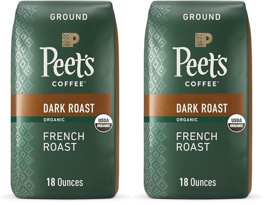 Peet's Coffee, USDA Organic Dark Roast Ground Coffee - French Roast 36 Ounces (2 Bags of 18 Ounces)