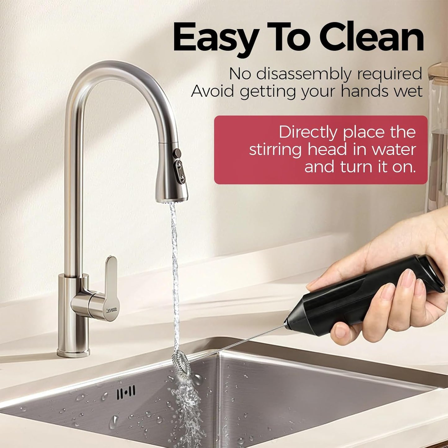 YARRAMATE Electric Milk Frother Wand, Fast Battery Operated Coffee Mixer, Handheld Drink Stirrer, Whisk Foam Maker for Lattes, Cappuccino, Matcha, Hot Chocolate (Black)