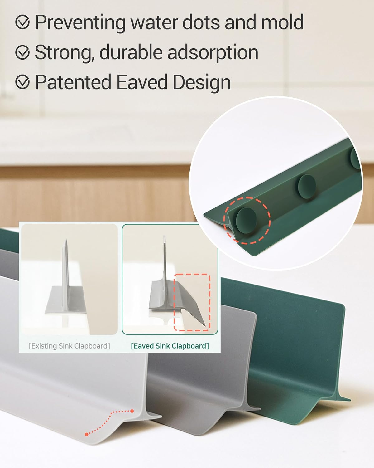 23 inches 100% Premium Silicone Kitchen Sink Splash Guard - Non Slip Strong Suction, Durable, and Easy-to-Clean Splash Protector for Mess-Free Cooking and Dishwashing (Gray)