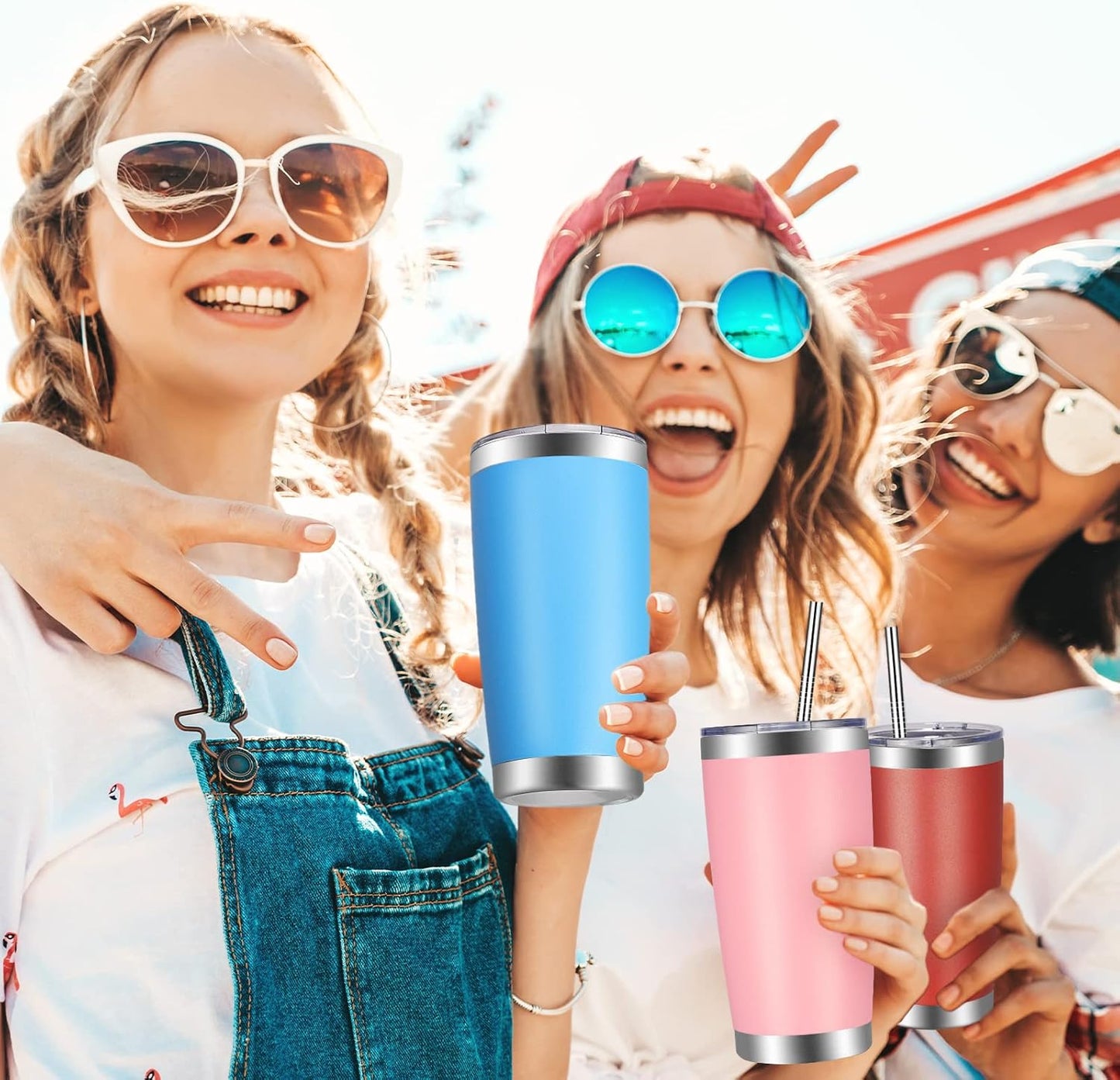 VEGOND 20oz Tumbler with Lid and Straw Stainless Steel Tumbler Cup Bulk Vacuum Insulated Double Wall Travel Coffee Mug Powder Coated Coffee Cup(Sky Blue 12 Pack