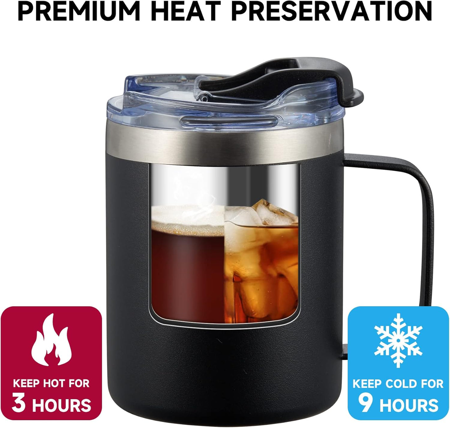 ALOUFEA 12oz Insulated Coffee Mug Cup with Handle, Stainless Steel Travel Coffee Mug with Flip Lid, Double Wall Vacuum Coffee Tumbler, Cream