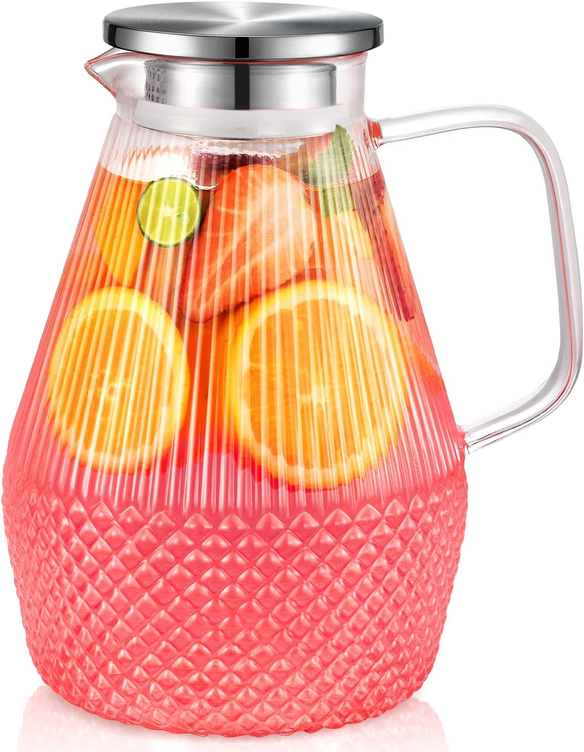 Glass Pitcher with Lid and Spout, veecom 80oz Water Pitchers for Drinks, Large Glass Jug for Juice, Lemonade, Beverage, Iced Tea Pitcher for Fridge, Heat Resistant Water Carafe with Brush