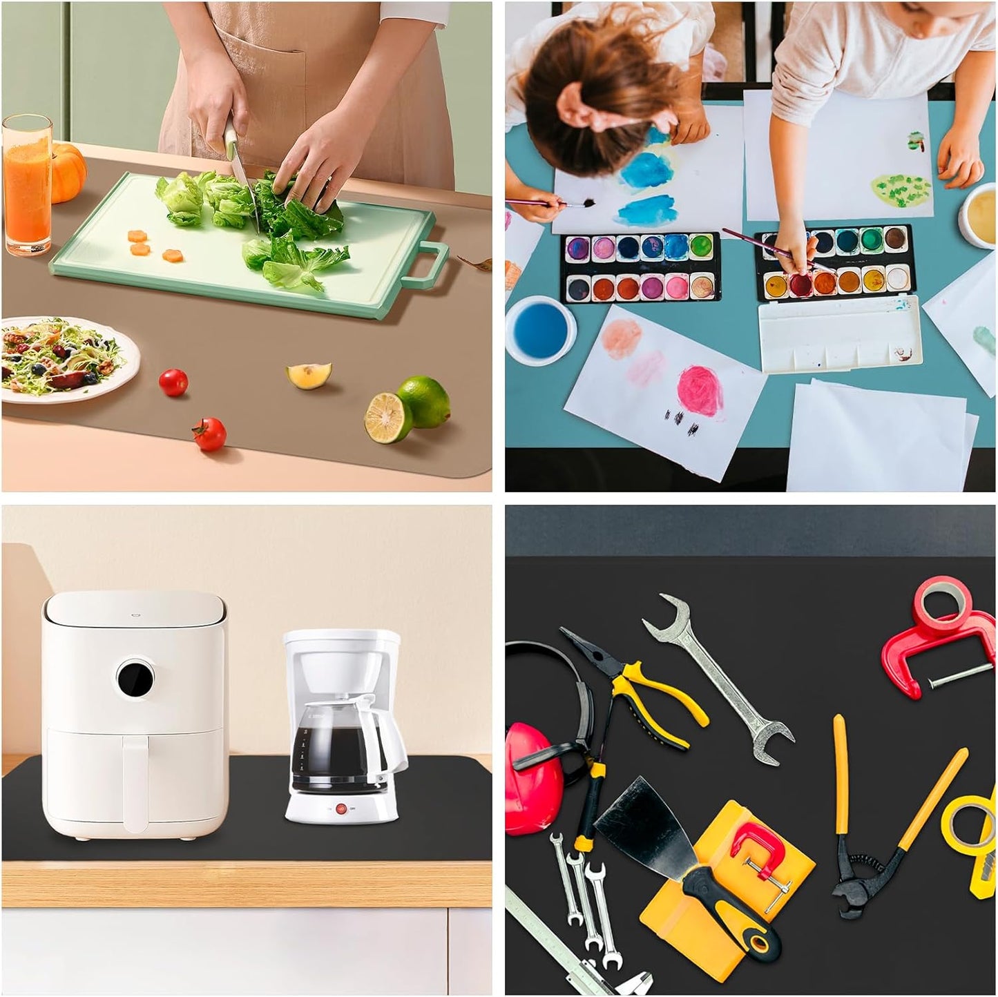 KVK 43.3×25.6in Silicone Mats for Kitchen Counter - Extra Large Silicone Mat Heat Resistant - Glossy Bottom Non Slip - Universal Painting Craft Resin Mat Table Countertop Protector, Dark Grey