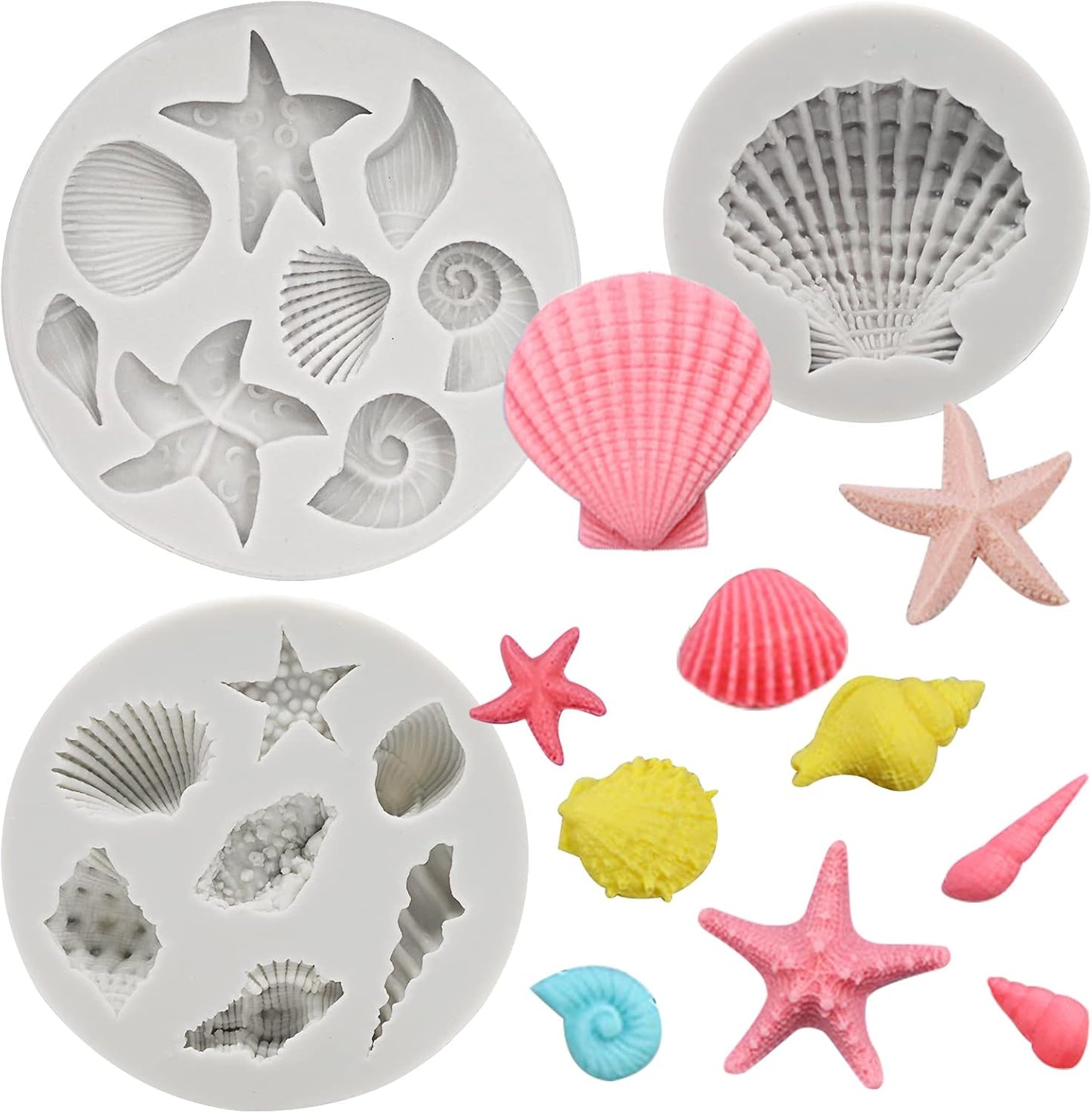 MEMOVAN Under the Sea Silicone Mold 3pcs Marine Fondant Cake Mold Seashell Conch Starfish Silicone Baking Mold for Under the Sea Ocean Chocolate Candy Cake Decoration Polymer Clay Gum Paste Craft