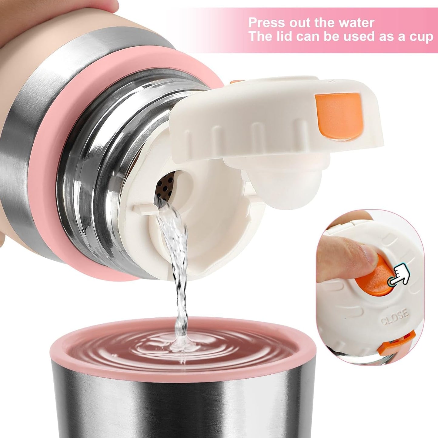 Stainless Steel thermo Bottles with cup 700ml/23.7oz Vacuum Insulated Bottle for hot and cold coffee drink water thermo flask with cup.(Gradient Pink,700ml)