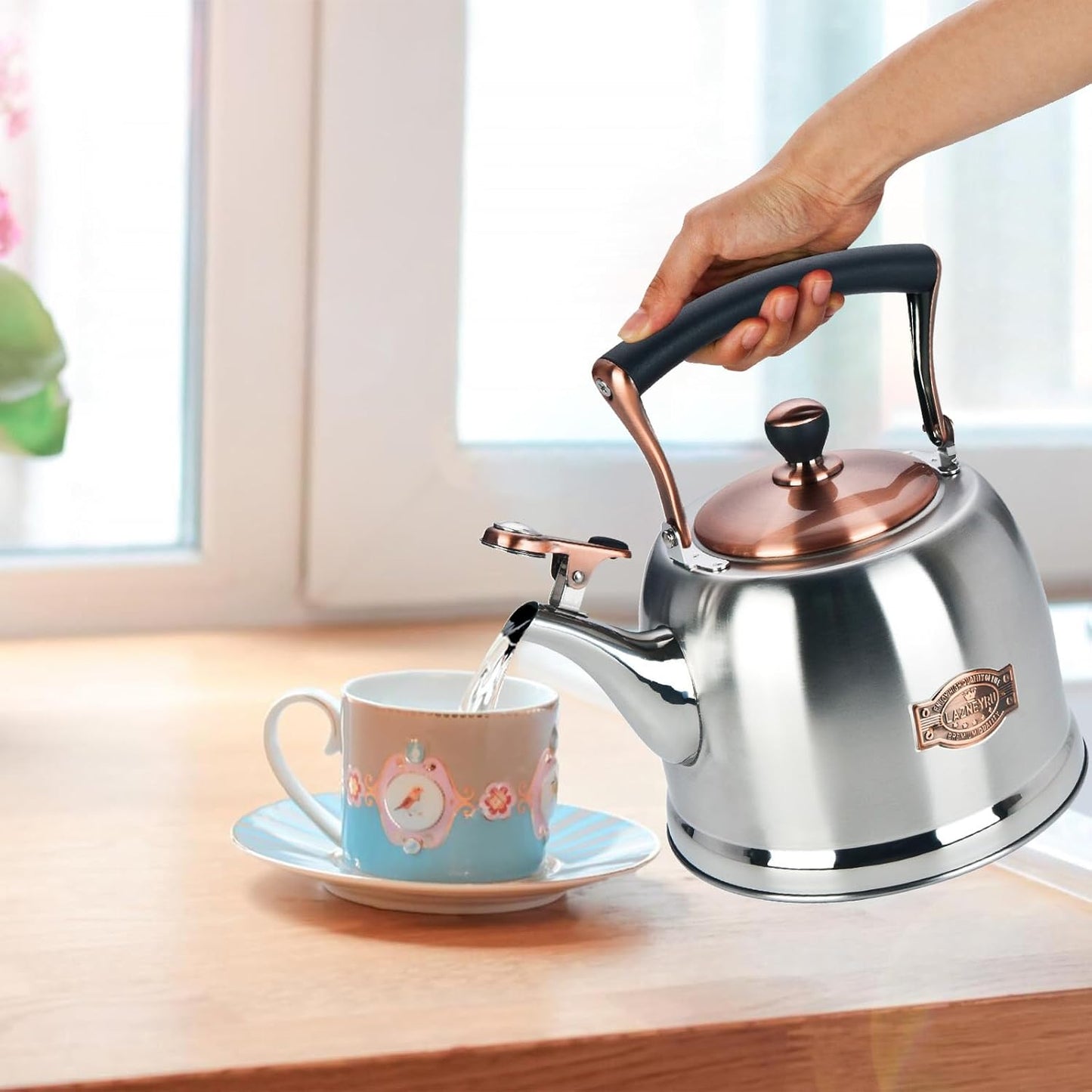 Tea Kettle Stainless Steel Teapot, Stainless Steel Teakettle for Stove Top with Heat Proof Ergonomic Handle 3.0 Quart