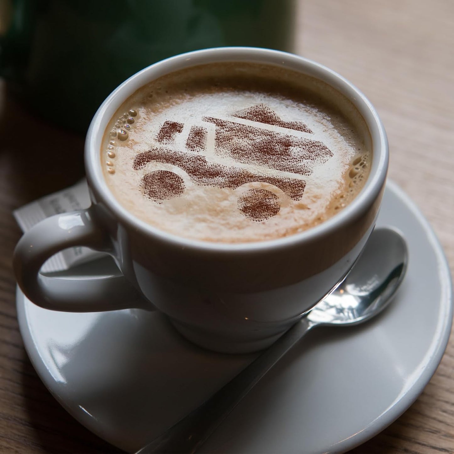 NAKLEO Coffee Stencils and Cookies Decoration 14Pcs 2.8”x2.8” and 4.3”x4.3”, Reusable Plastic Baking Templates, Transport Tractor Truck, Barista DIY Art Craft, Capuccino Latte Chocolate Cake Biscuit