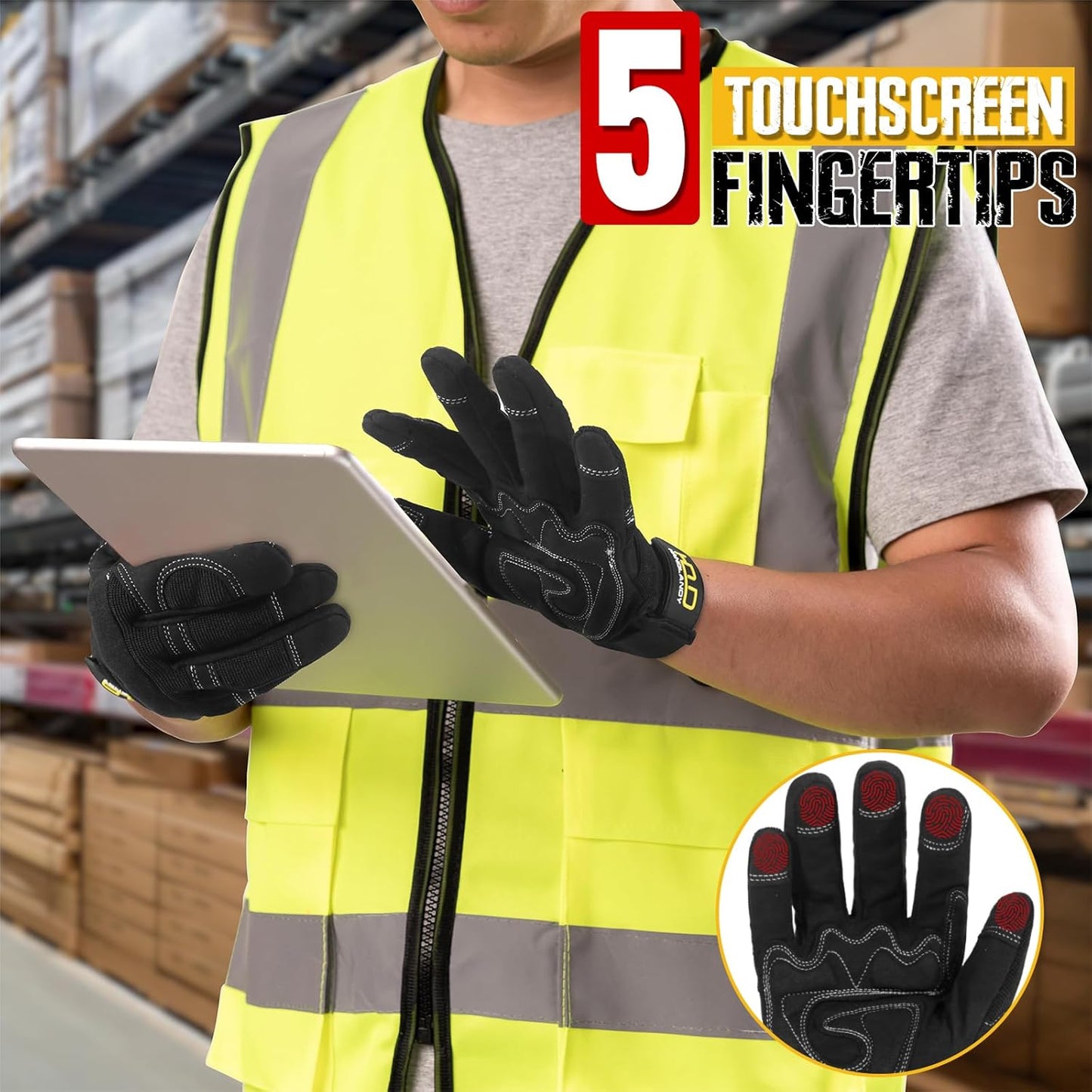 HANDLANDY Work Gloves for Men & Women, Utility Mechanic Working Gloves Touch Screen, Flexible Yard Work Gloves