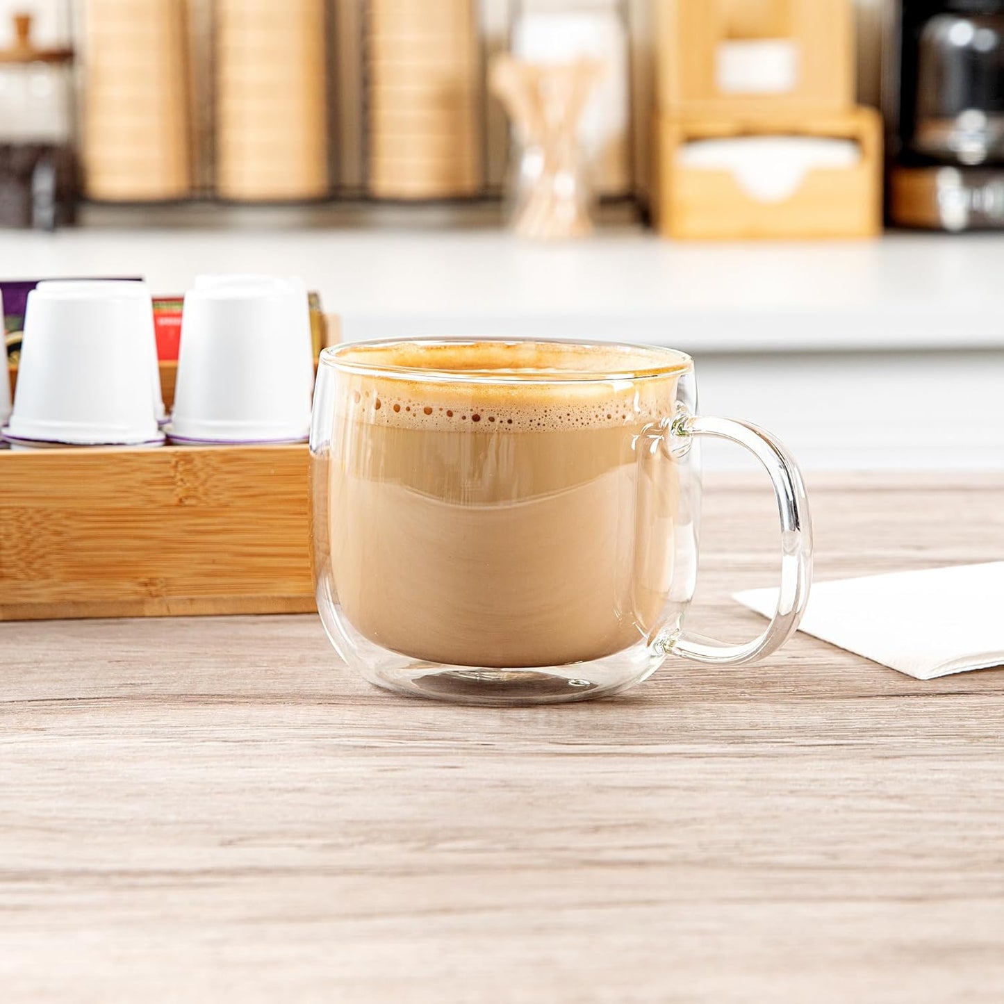 Restaurantware-Forma Professional 16.9 Ounce Double Wall Coffee Mugs, 2 Insulated Coffee Mugs With Handle - Dishwashable, Reusable, Clear Glass Beverage Cups, Freezable, For Hot Or Cold Beverages