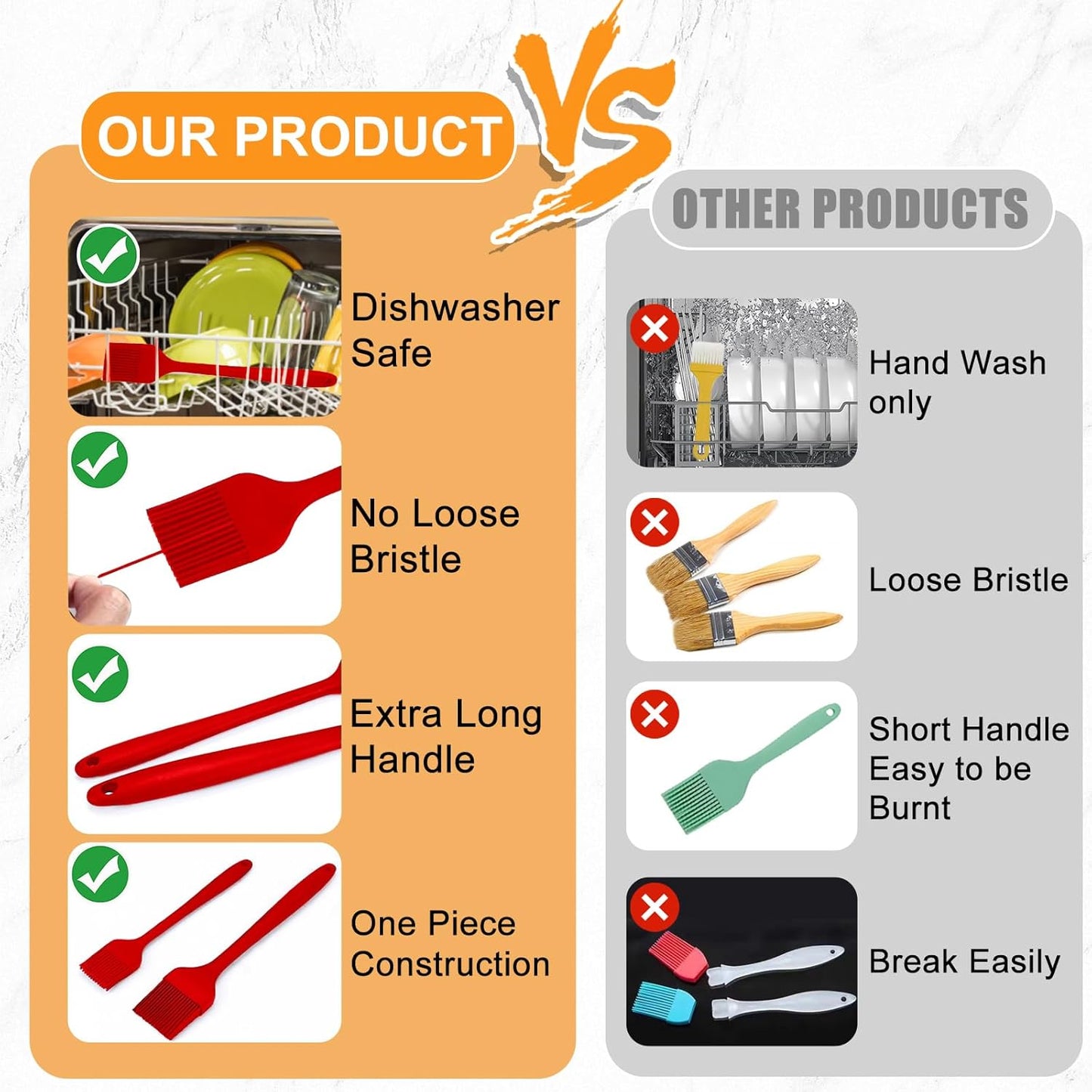 Silicone Basting Brush 2 Pcs Pastry Brush for Oil, BBQ, Grill, Sauce Baking Cooking, Dishwasher Safe (Black)