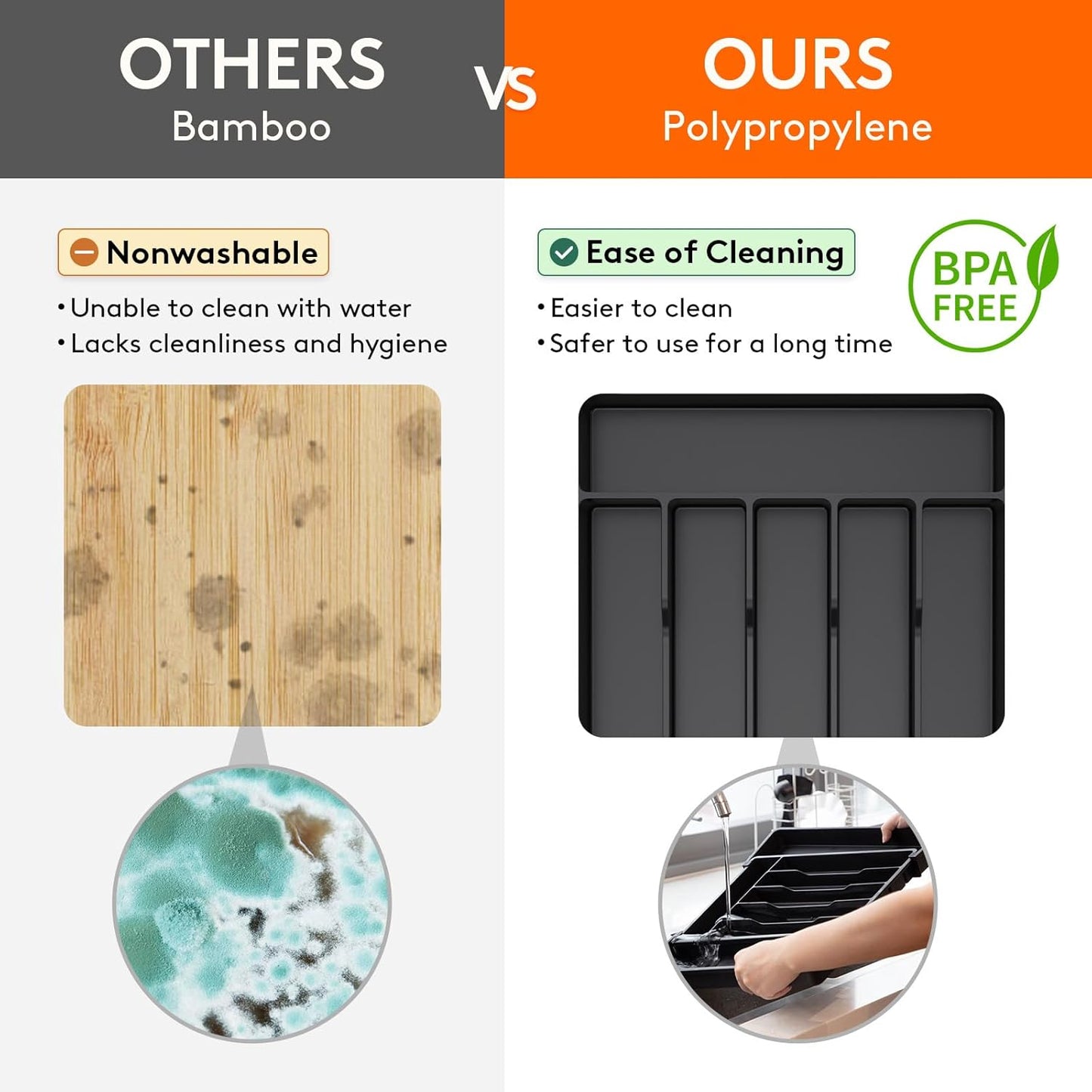 Lifewit Silverware Drawer Organizer, Expandable from 11 to 18 inches, Utensil Tray for Kitchen, BPA Free Flatware Cutlery Holder, Adjustable Plastic Storage for Spoons Forks Knives, Large, Black