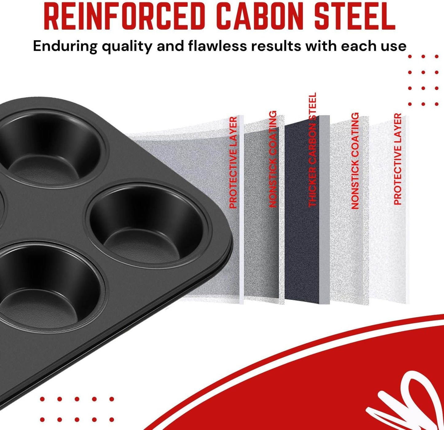 Flexzion Muffin Tray Cupcake Baking Pan 2 Pack, 6-Cup Nonstick Carbon Steel Muffin Tins Non-Stick Cupcake Tin Bakeware Accessories for Baking Cupcakes Muffin Brownies Snacks, Easy Clean, Fridge Safe