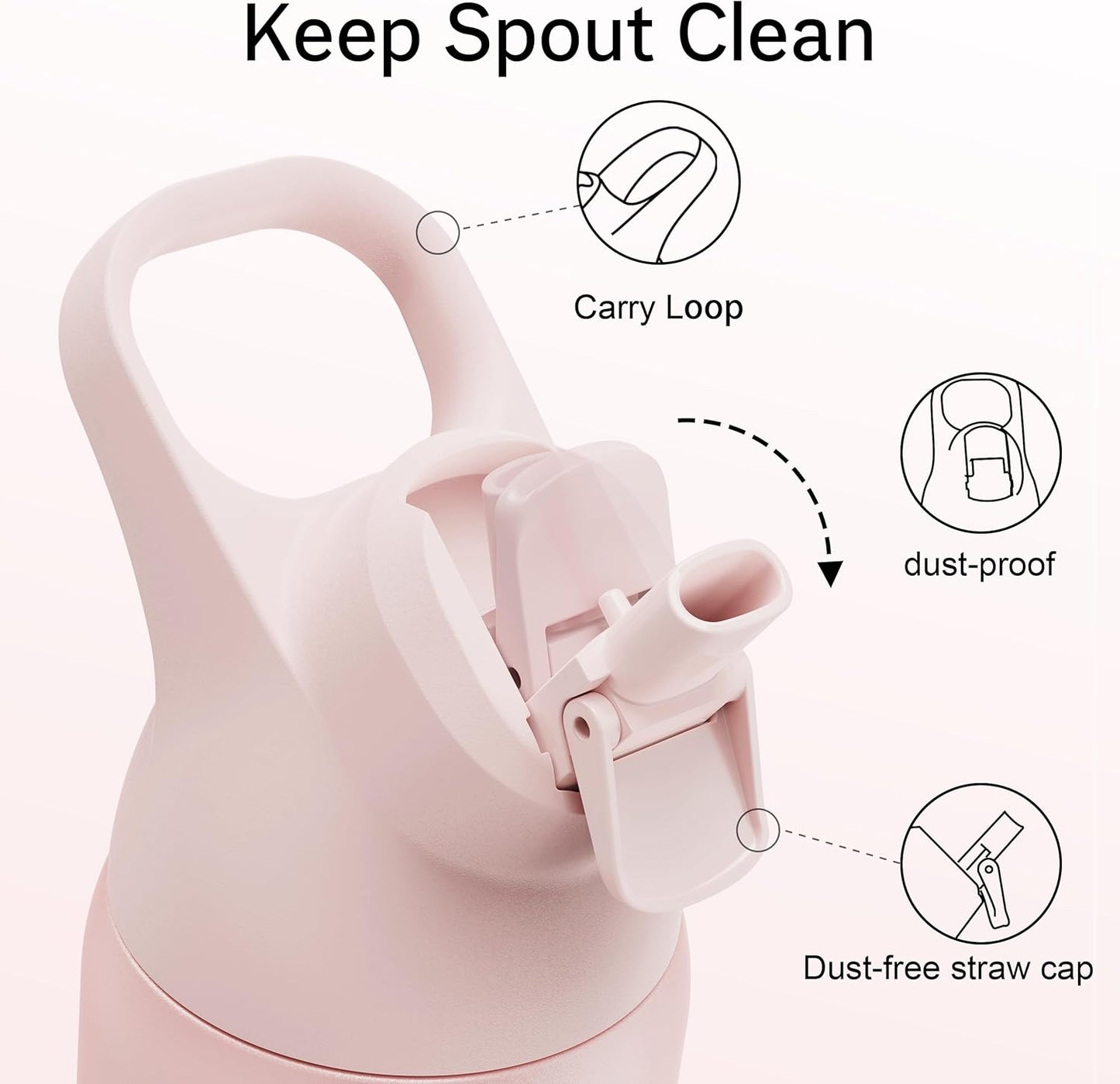 Insulated Water Bottle with Straw - Encool Stainless Steel Water Bottle, Reusable Leakproof and BPA-Free for Sports, Travel, Cold for 24 Hours, 24 oz, Cotton Candy