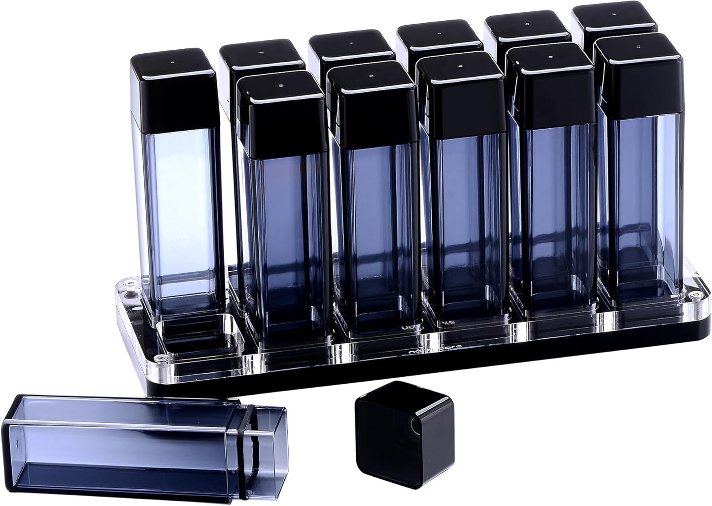 Normcore Single Dose Coffee Bean Storage Containers - 12 Tubes Espresso Bean Cellars with Stand & Hopper - One-Way Exhaust Valve - Capacity 25-28g - Lt Smoke Grey