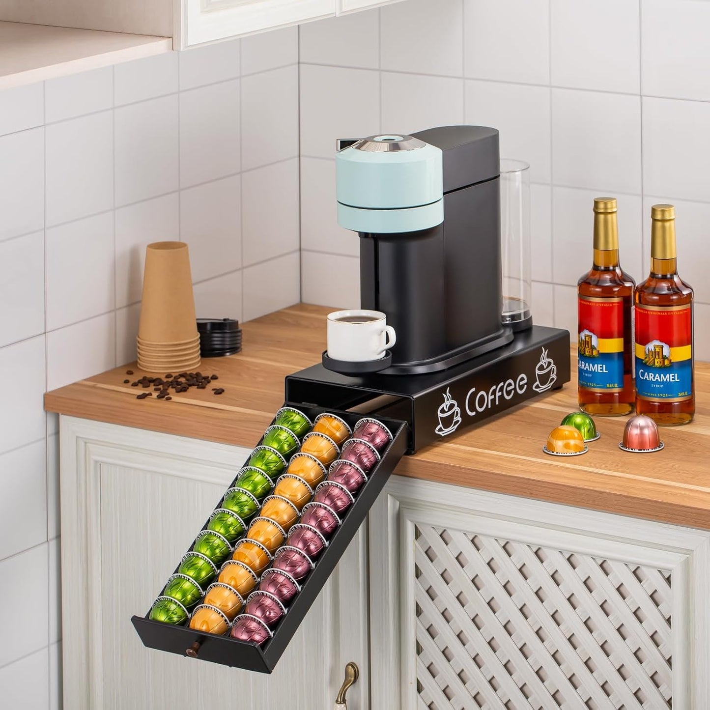 Rice rat Nespresso Pod Holder Pod Drawer Cabinet Pod Storage Rack For Counter,8.3'' Wide by 16.5'' Deep by 3.5'' High (30 Pods)