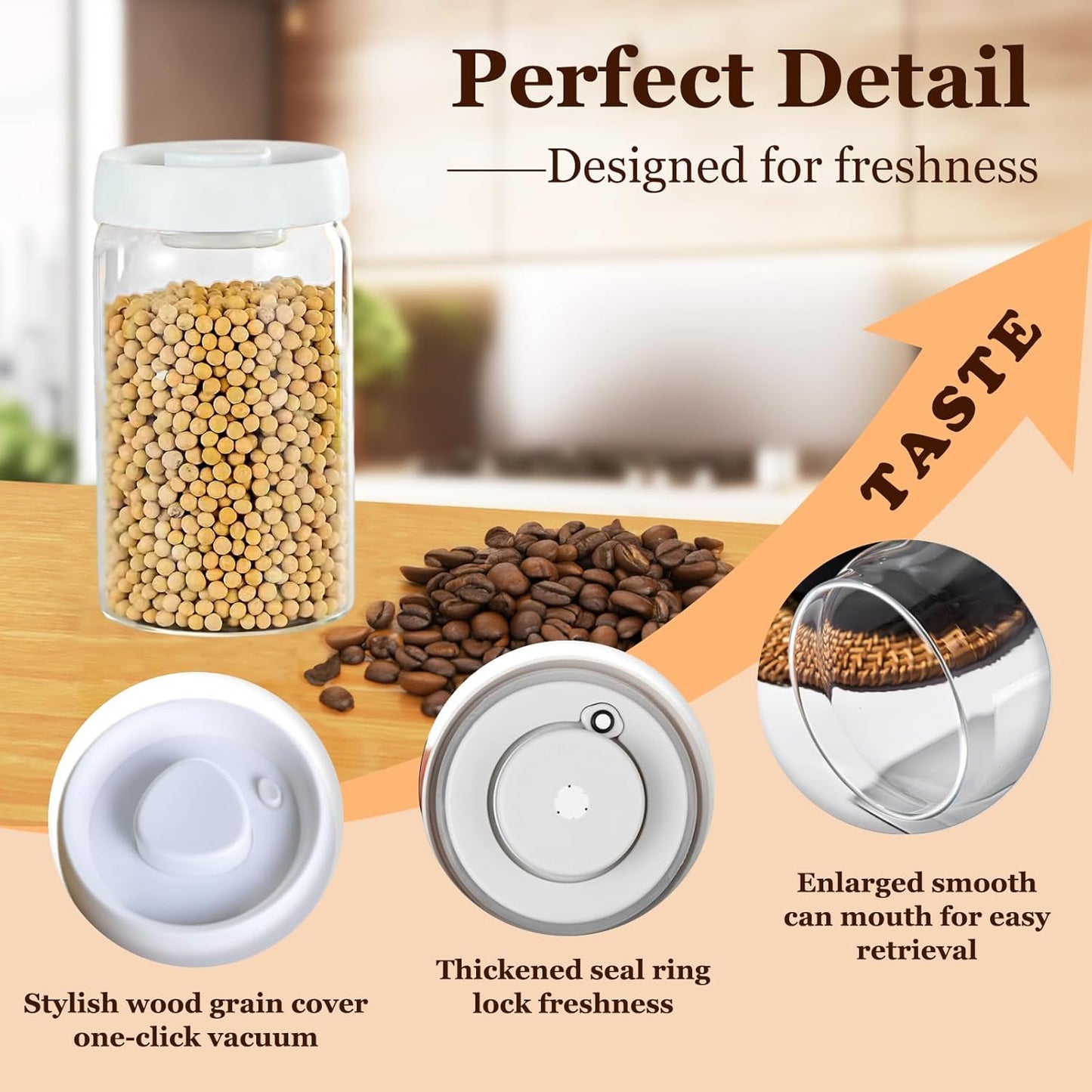 Vacuum Glass Jar with Airtight Lid,41floz/1200ml Borosilicate Glass Coffee Canister Container,Perfect for Coffee Beans & Grounds,Loose Leaf Tea,Candy,Sugar,Nuts,Spices