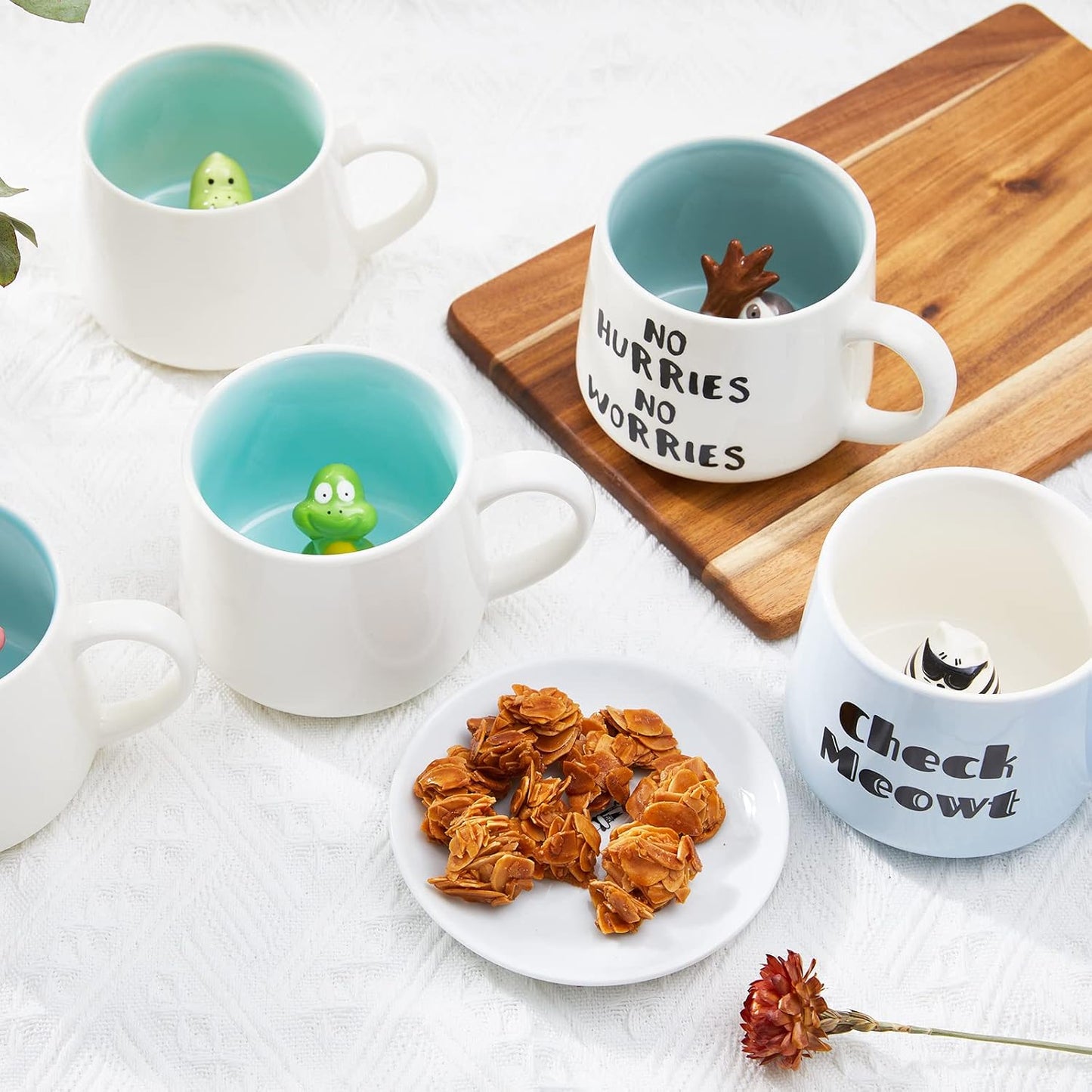 Baby Cow Ceramic Cup Hidden 3D Animal Inside Mug,12 oz Cute Cartoon Handmade Figurine Mugs,Christmas Birthday Surprise for Friends Family or Kids (Baby Cow)