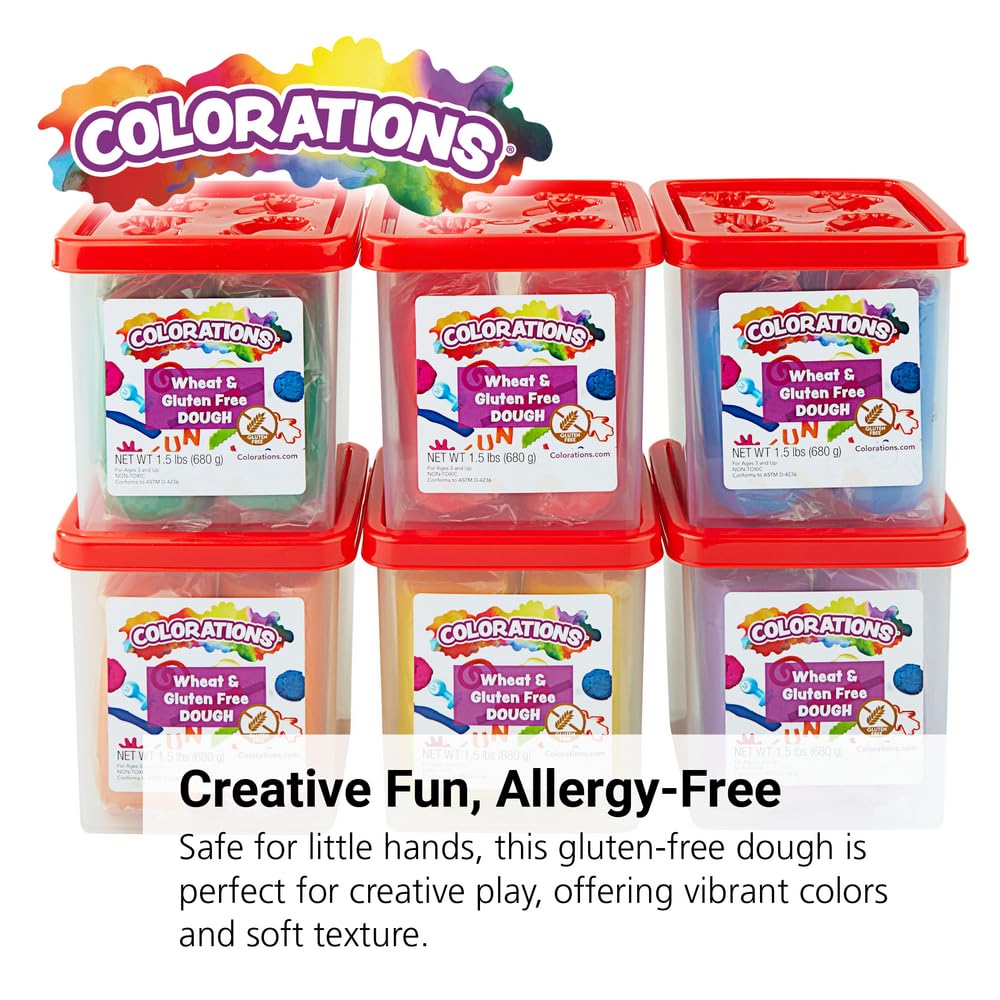 Colorations Wheat & Gluten Free Dough, 6 Classic Colors, ea 1.5 lb | Non-Toxic, Play Dough, Bulk Set, Sensory Kit, Party Favors, Classroom Pack