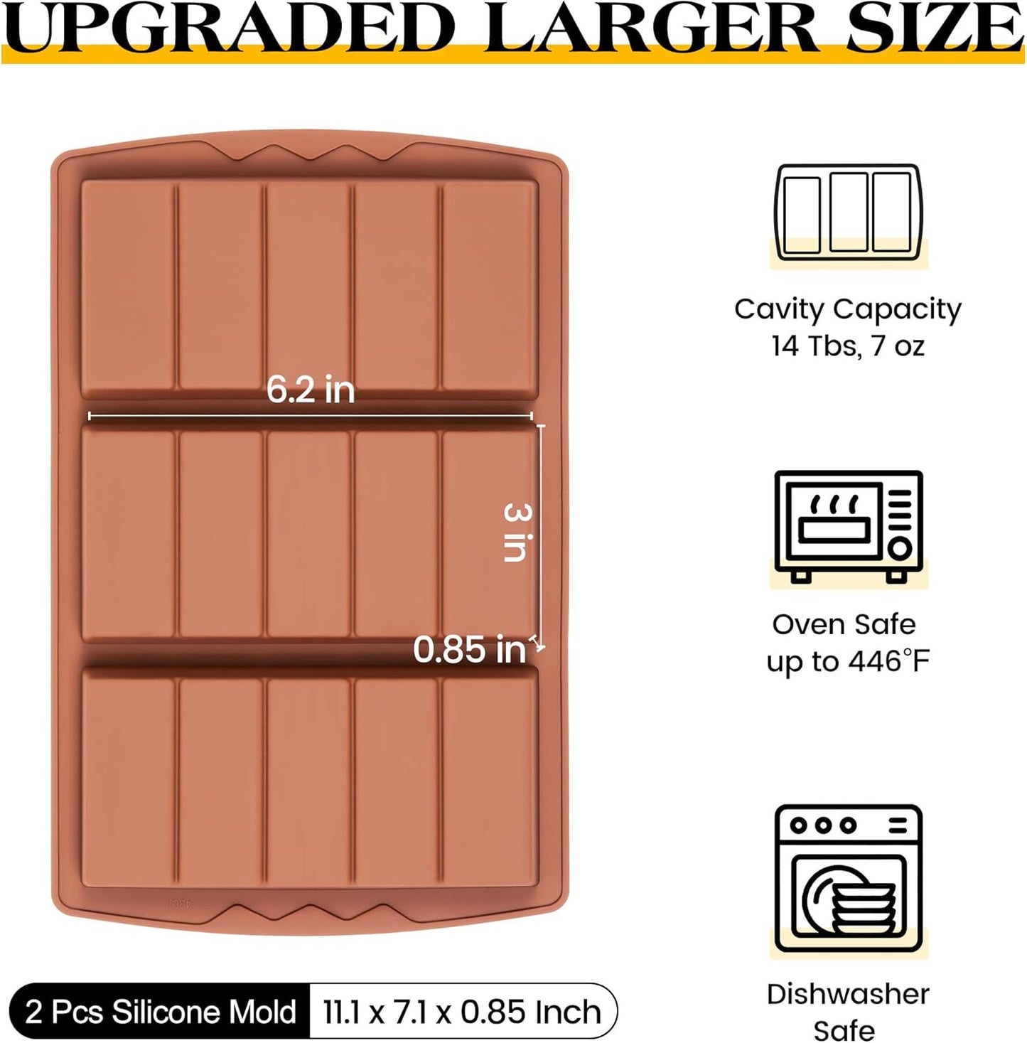 2 Pcs Chocolate Bar Mold Deep Large Chocolate Molds Silicone Break Apart Thick Silicone Molds for Candy Bar (5 Snap）