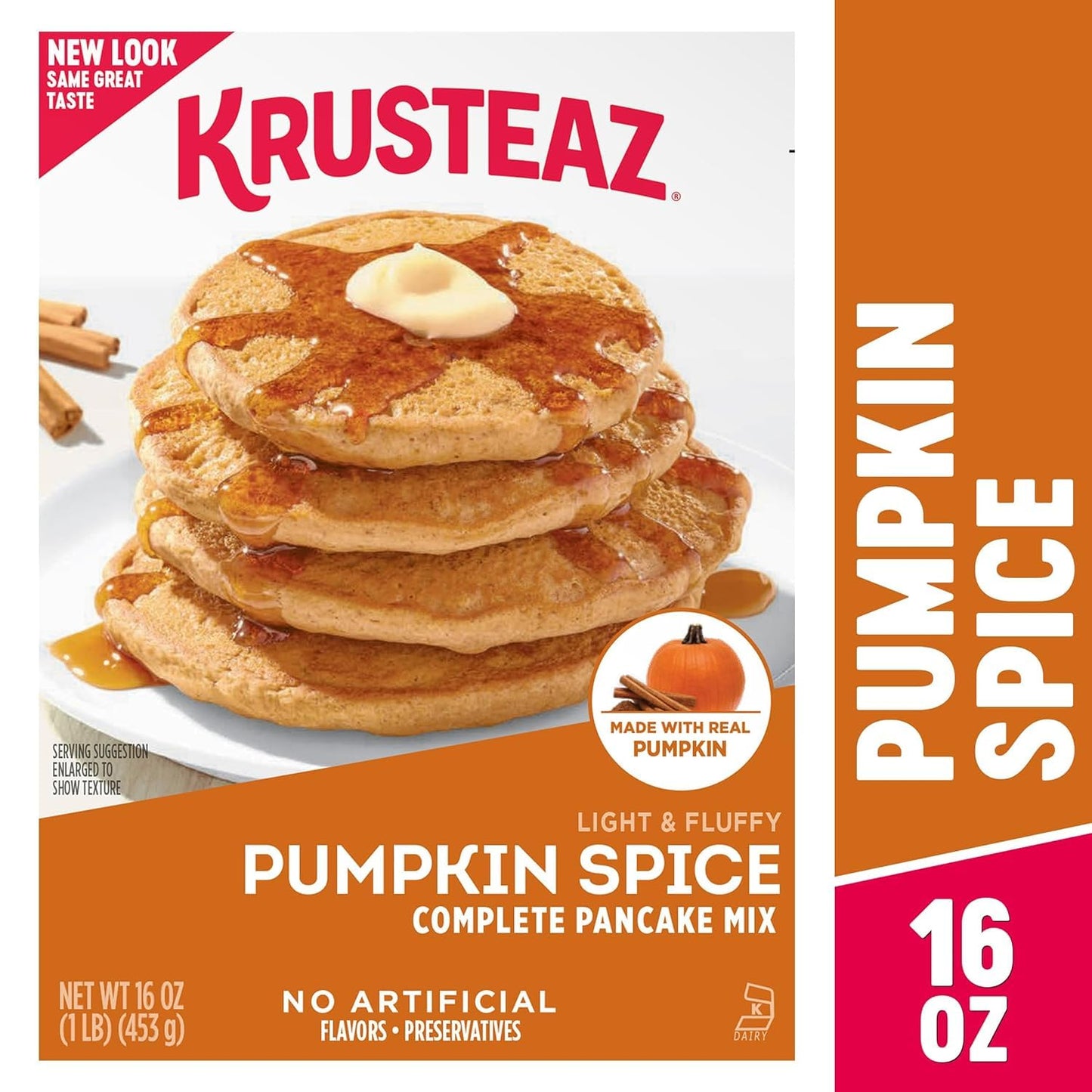 Krusteaz Baking Mix, Pumpkin Spice Complete Pancake Mix, Light & Fluffy, Made with Real Pumpkin & No Artificial Flavors or Preservatives, 16 OZ Box (Pack of 2)