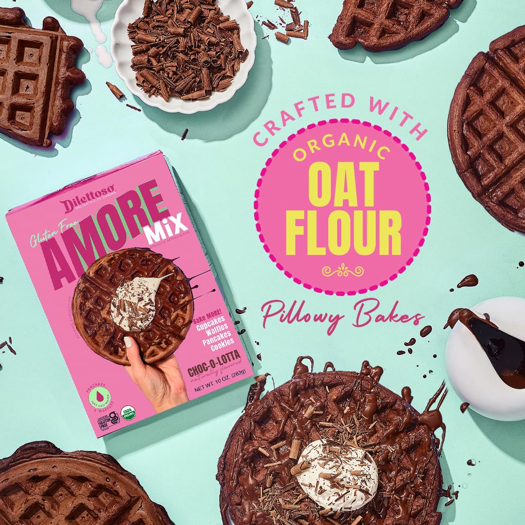 Dilettoso's Organic Gluten-Free Oat Flour Baking Mix | Variety Pack: Vanilla, Chocolate, and Wild Blueberry | Pancakes, Waffles, Cupcakes, Brownies, and Cookies | 10oz AMORE Mix (3 Boxes)