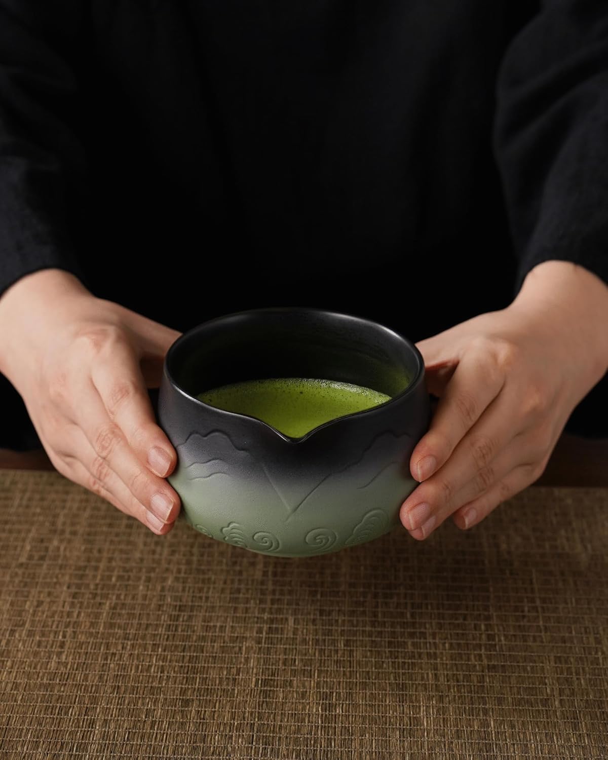 ZENS Matcha Whisk Set, 7pcs Matcha Kit Set with Ceramic Bowl and Matcha Cup, Bamboo Whisk & (Chasen Holder) Sifter, Scoop -Tea Towel, Japanese Chawan for Matcha-Making, Sage Green