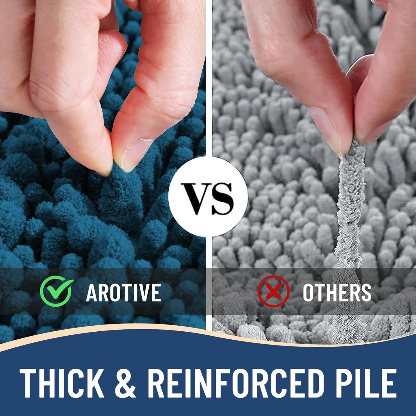 Arotive Luxury Chenille Bathroom Rug Mat, Extra Soft Thick Absorbent Shaggy Bath Rugs, Non-Slip Machine Wash Dry, Plush Bath Mats for Bathroom, Shower and Tub, 24x16, Peacock Blue